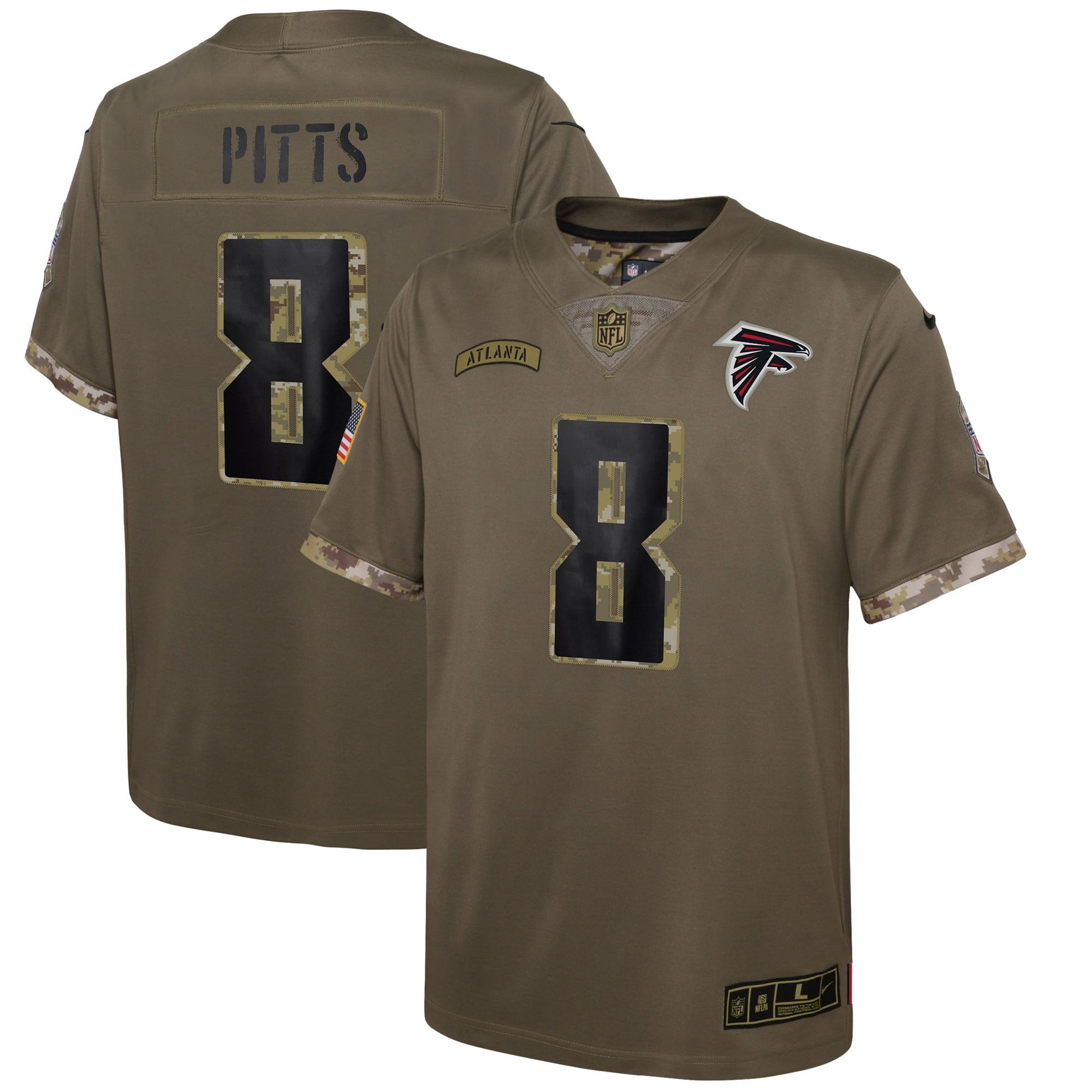 Kyle Pitts Atlanta Falcons Nike Youth 2022 Salute To Service Player Limited Jersey   Olive