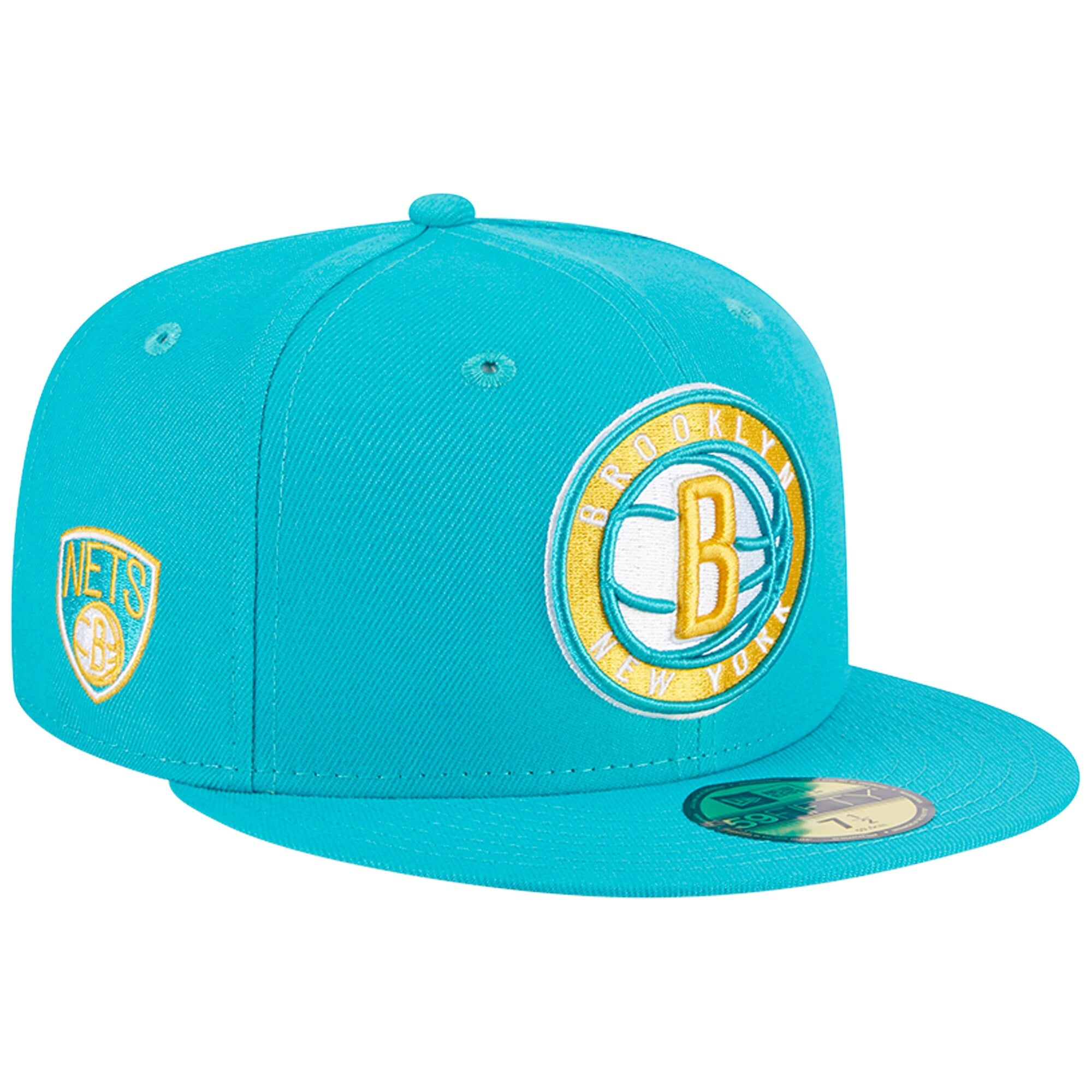 Brooklyn Nets New Era Breeze Grilled Yellow Undervisor 59FIFTY Fitted Hat - Turquoise