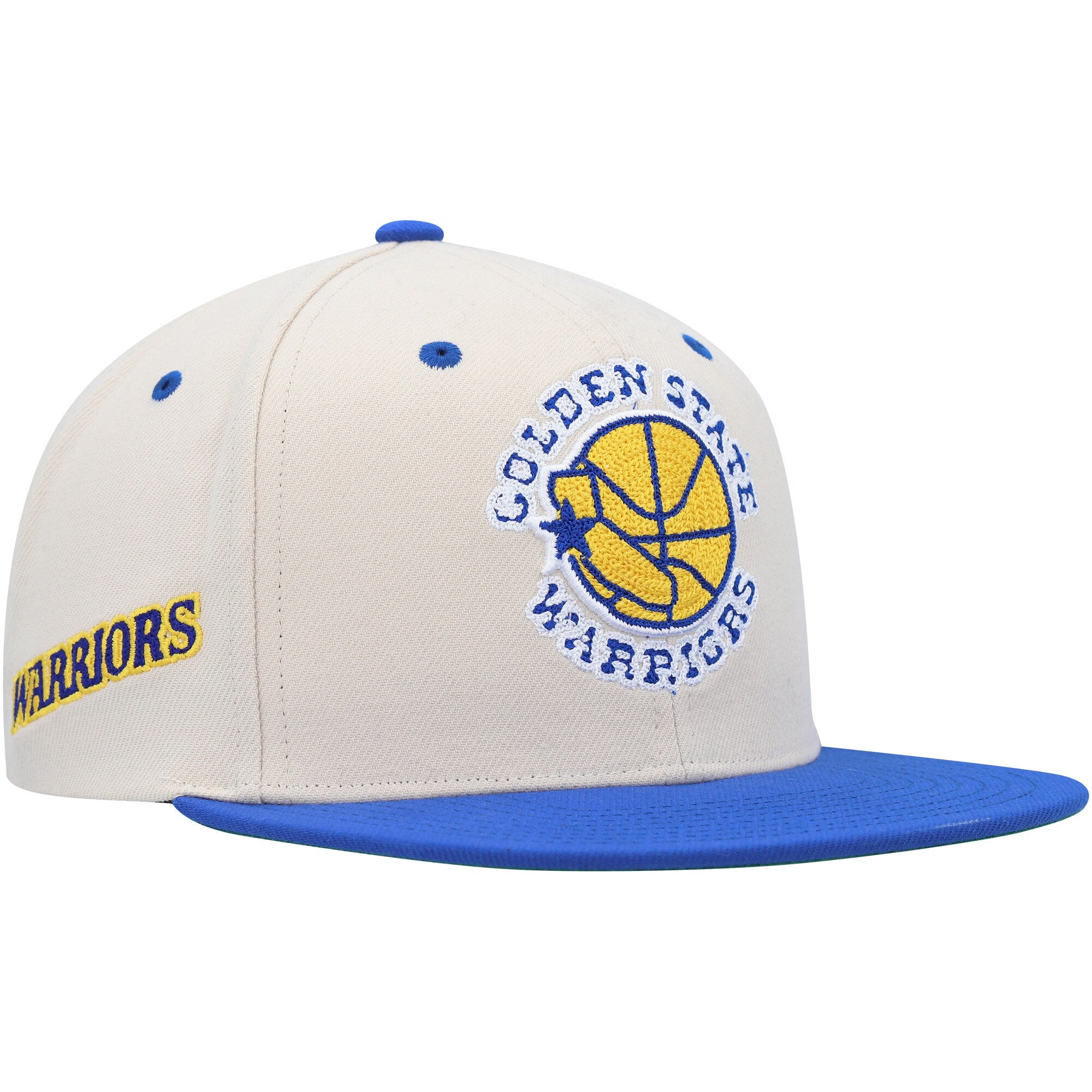 Golden State Warriors Mitchell & Ness Hardwood Classics 2-Tone Chain-Stitch Snapback Hat - Cream/Royal