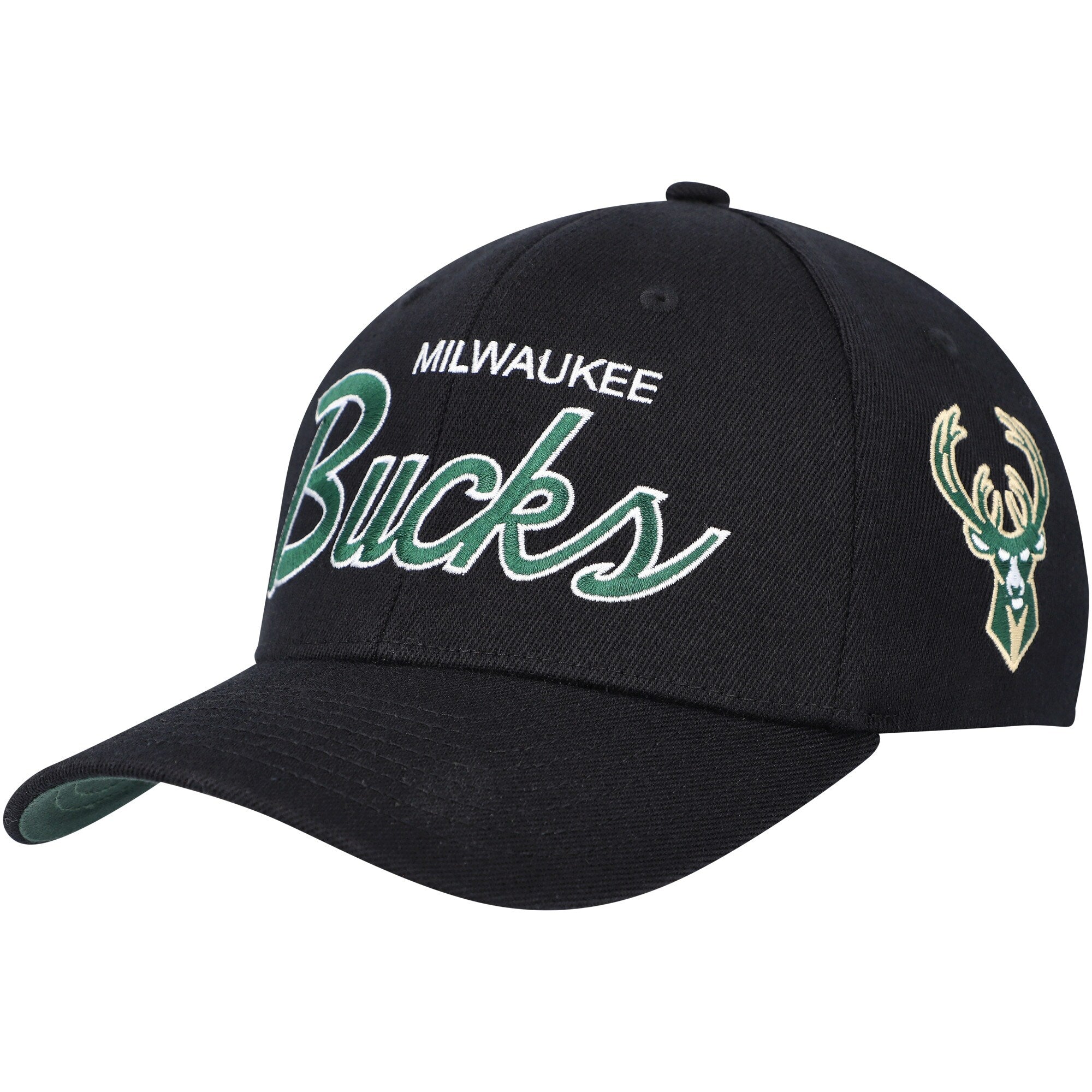 Milwaukee Bucks Mitchell & Ness MVP Team Script 2.0 Stretch Snapback Hat - Black