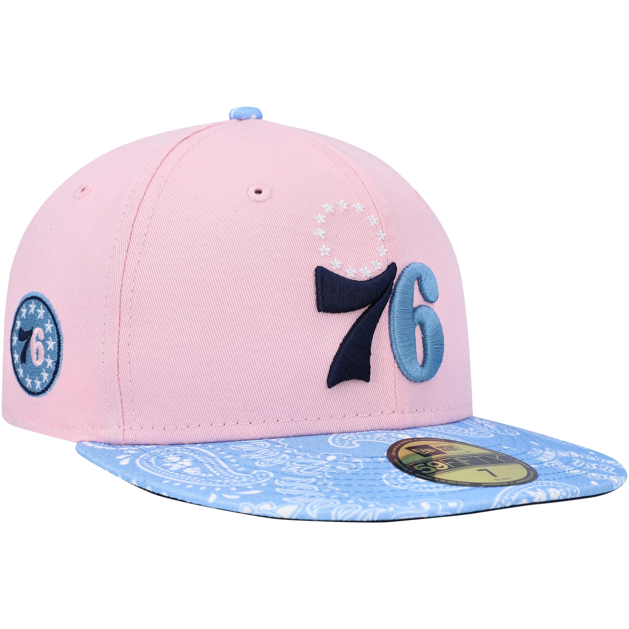 Philadelphia 76ers New Era Paisley Visor 59FIFTY Fitted Hat - Pink/Light Blue