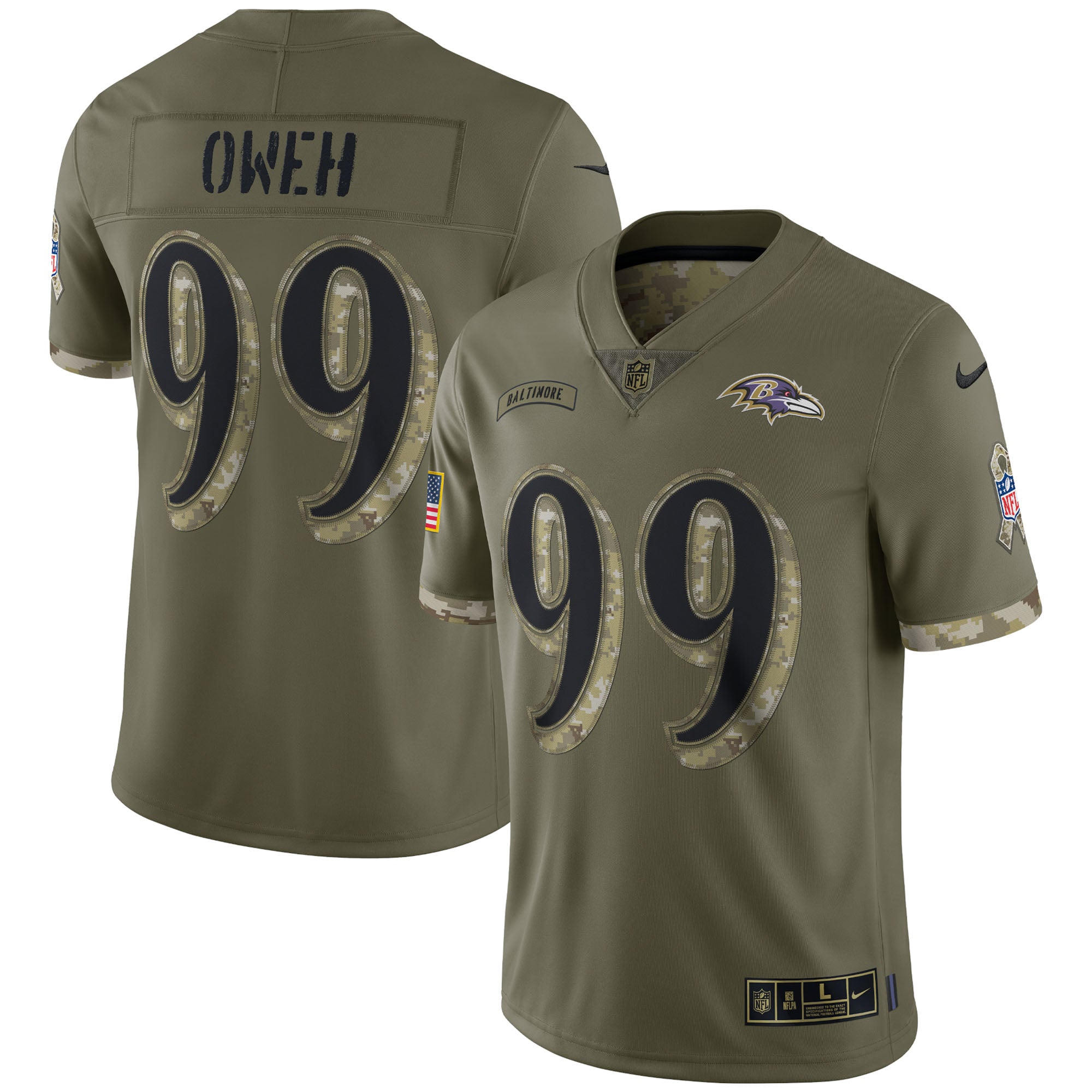 Odafe Oweh Baltimore Ravens Nike 2022 Salute To Service Limited Jersey   Olive