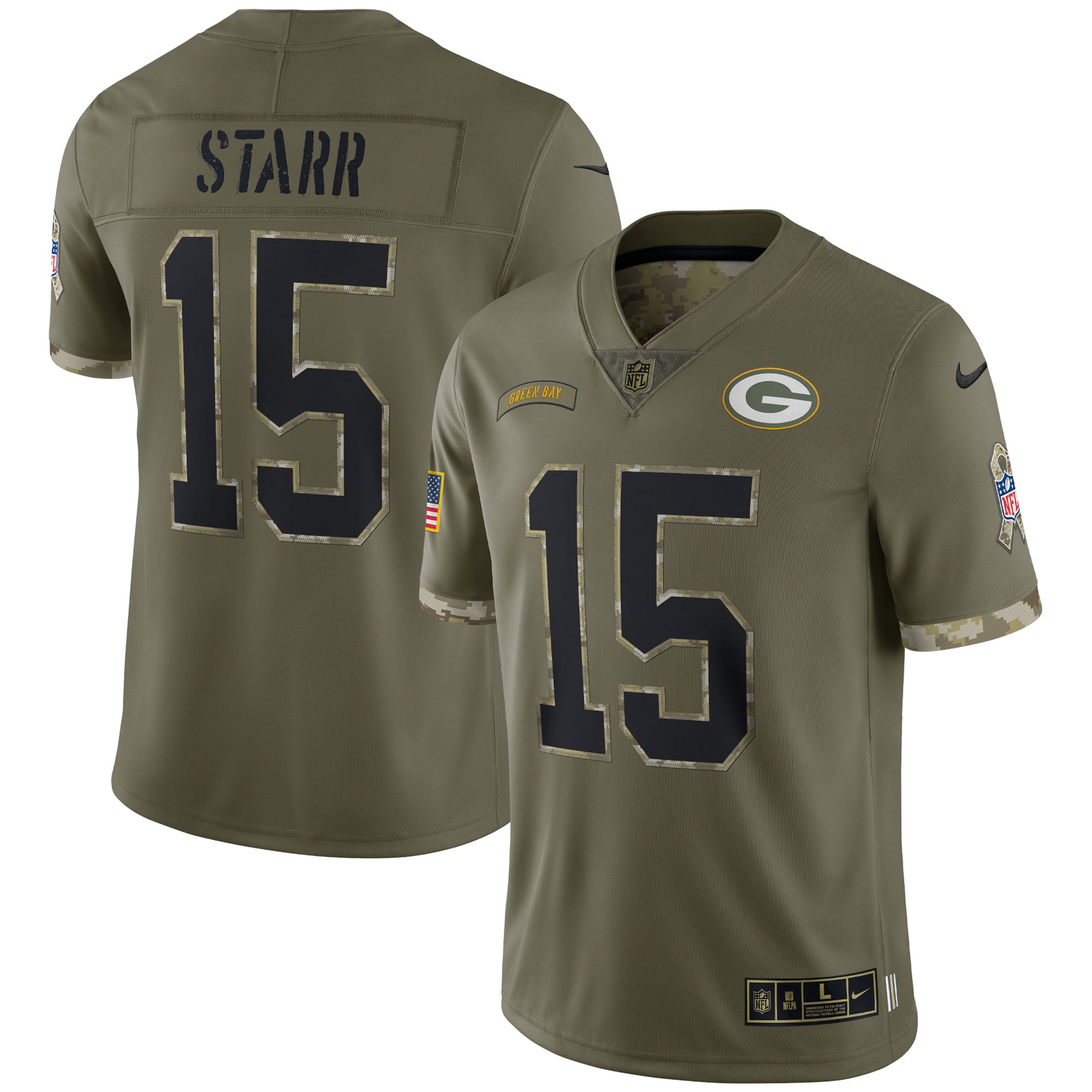 Bart Starr Green Bay Packers 2022 Salute To Service Retired Player Limited Jersey   Olive