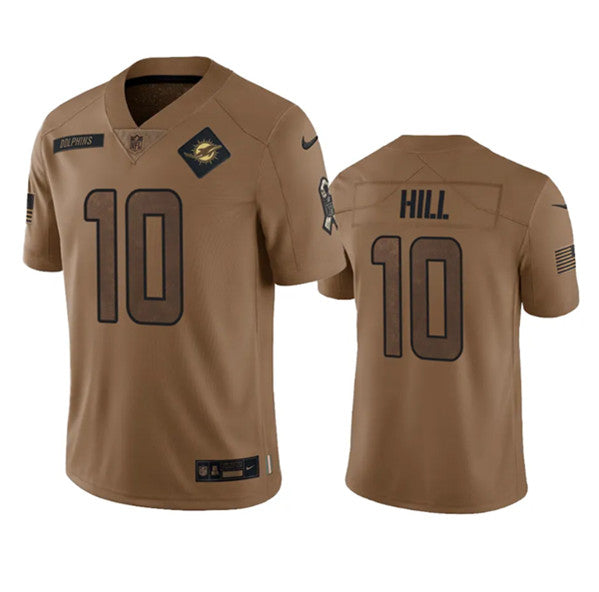 Men s Miami Dolphins Tyreek Hill 2023 Brown Salute To Service Limited Stitched Jersey