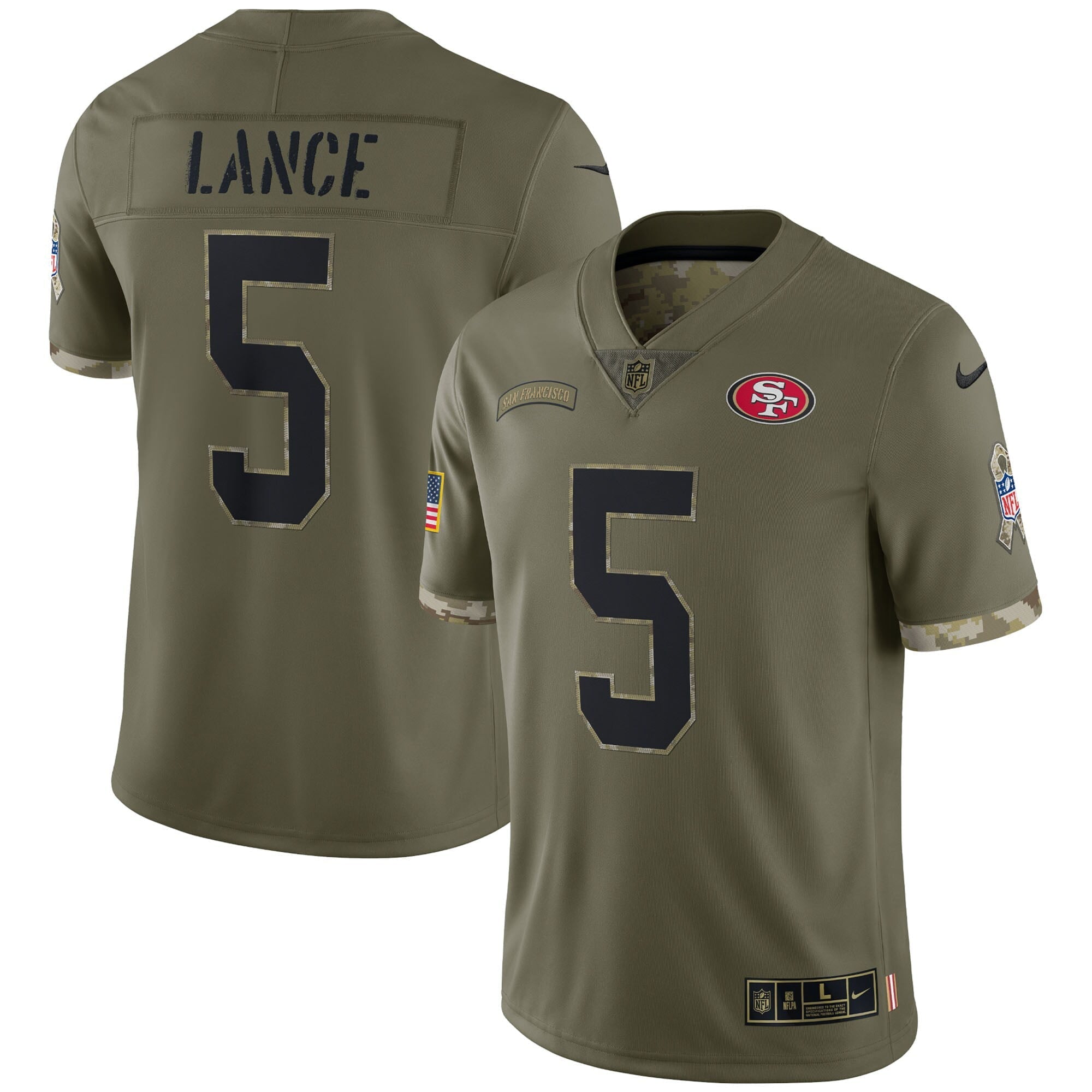 Men s Nike Trey Lance Olive San Francisco 49ers 2022 Salute To Service Limited Jersey