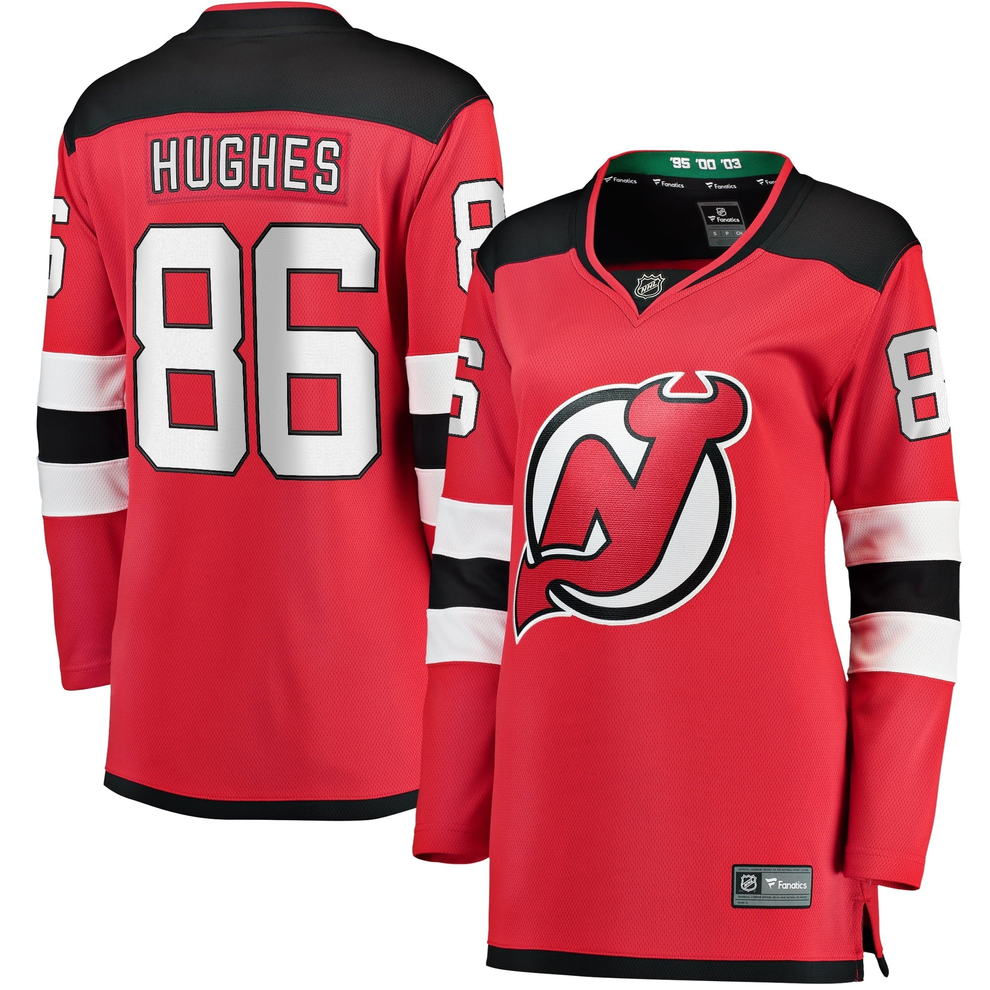 Women's Fanatics Branded Jack Hughes Red New Jersey Devils Home Breakaway Jersey