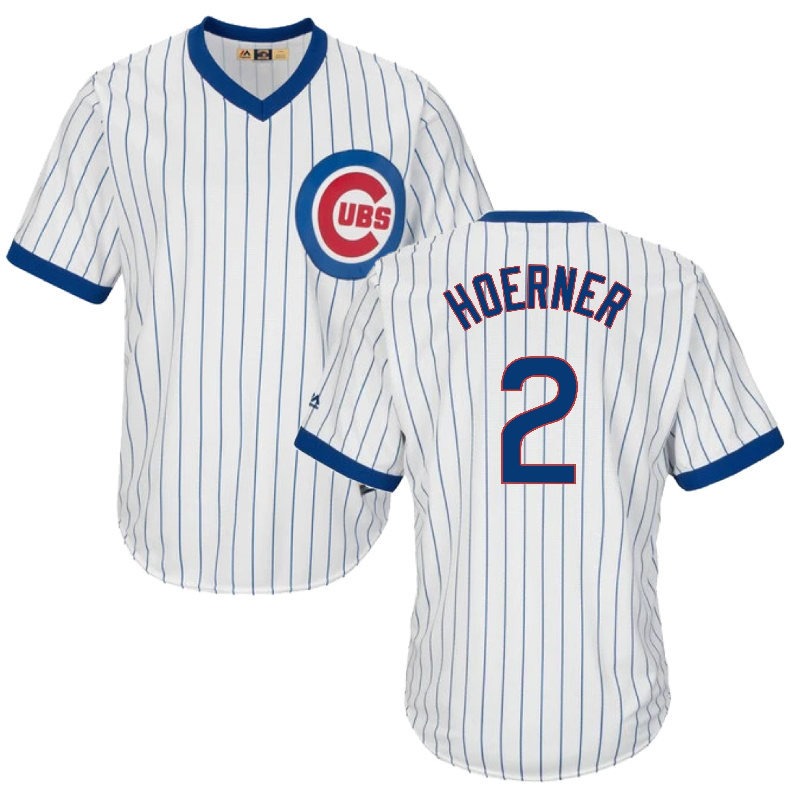Nico Hoerner Chicago Cubs Cooperstown White Pinstripe V-Neck Home Men's Jersey