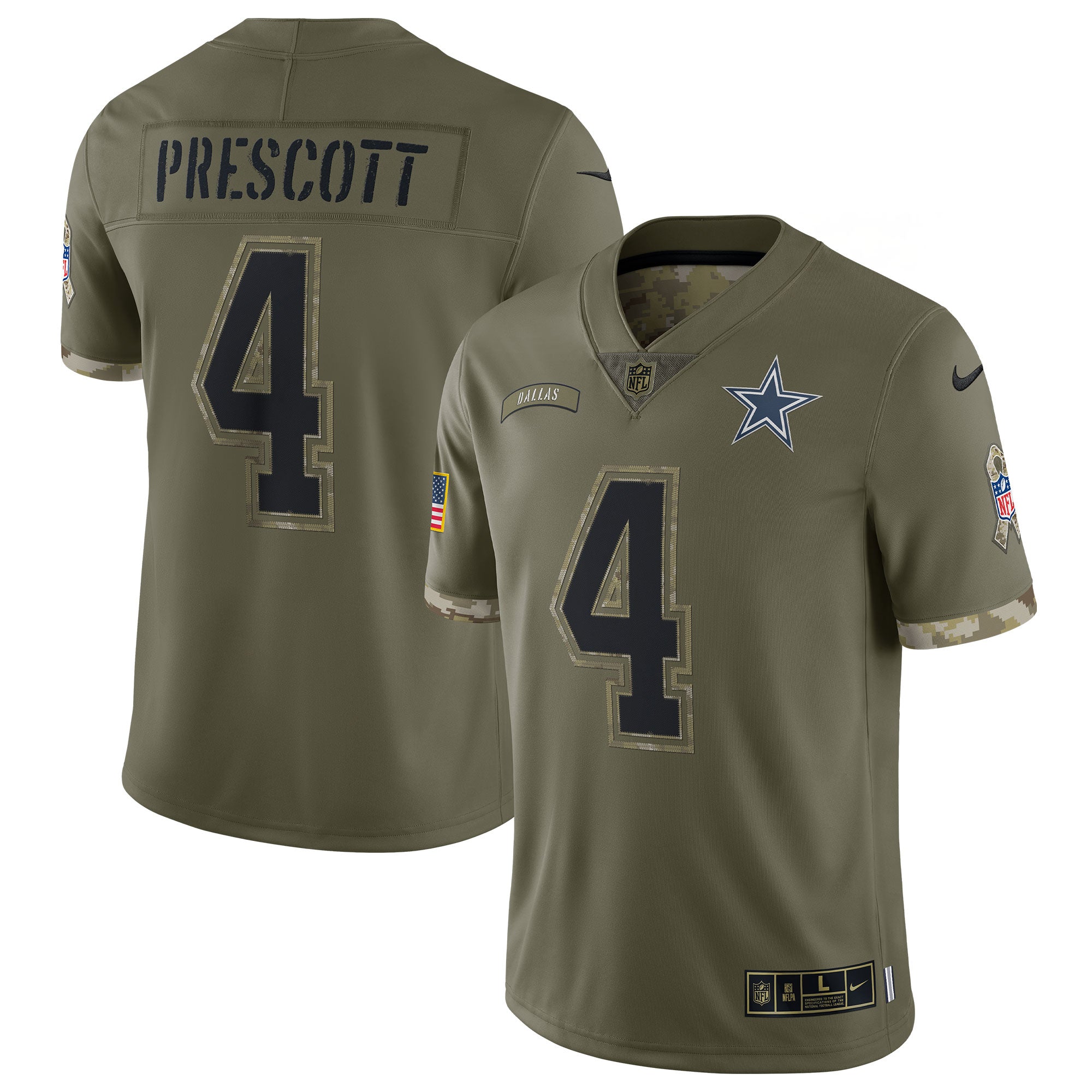 Dak Prescott Dallas Cowboys Nike Youth 2022 Salute To Service Player Limited Jersey   Olive