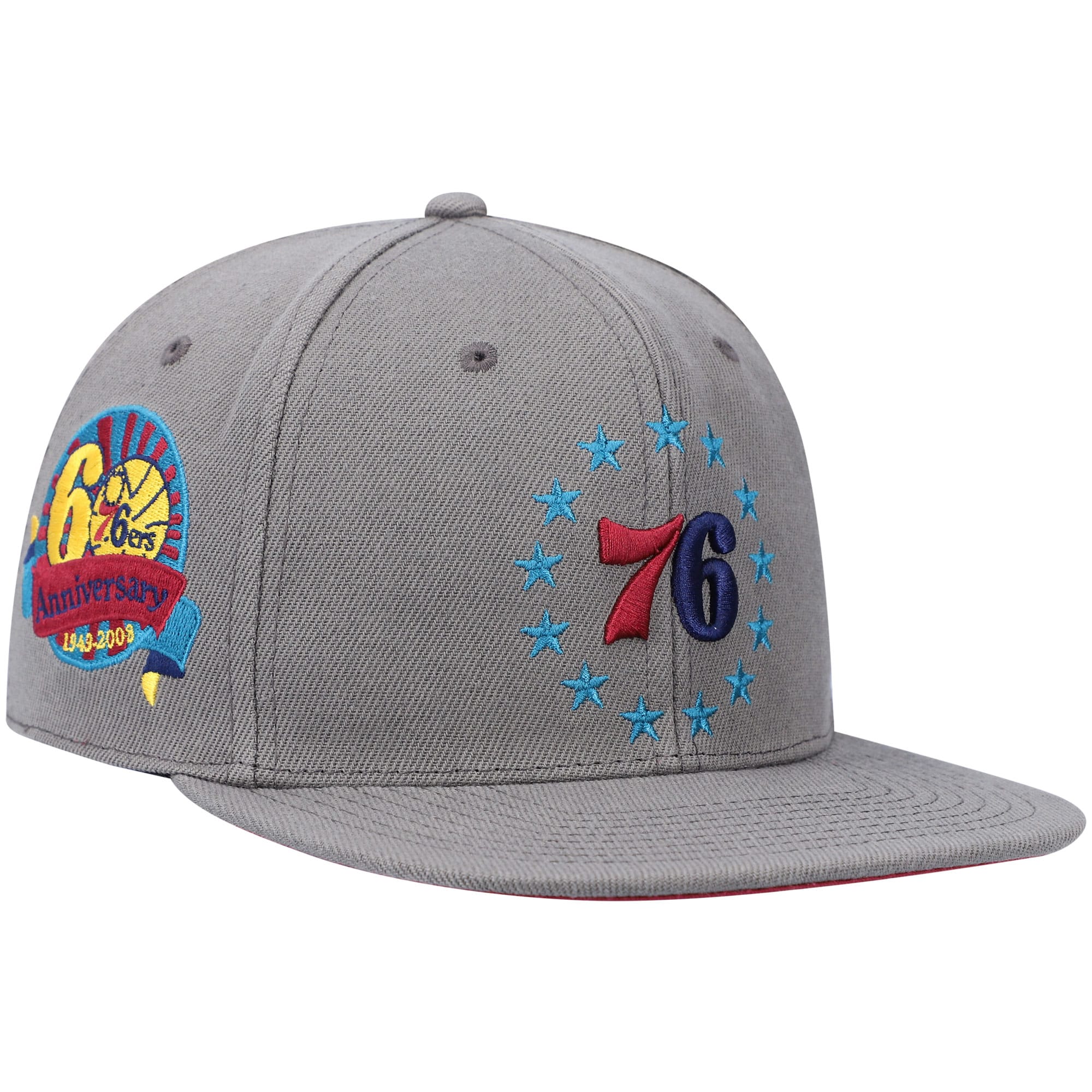 Philadelphia 76ers Mitchell & Ness Hardwood Classics 60th Anniversary Carbon Cabernet Fitted Hat - Charcoal