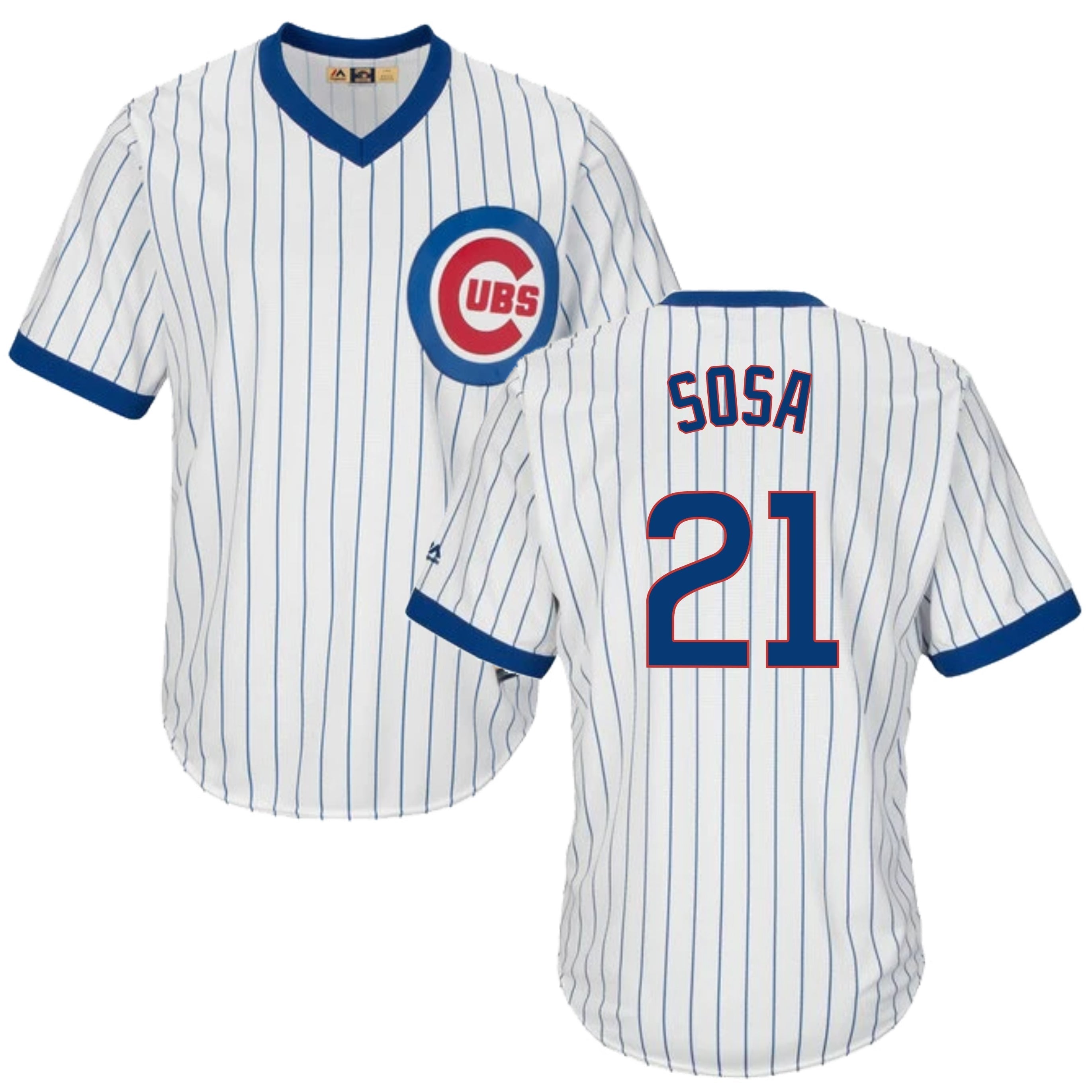 Sammy Sosa Chicago Cubs Cooperstown White Pinstripe V-Neck Home Men's Jersey