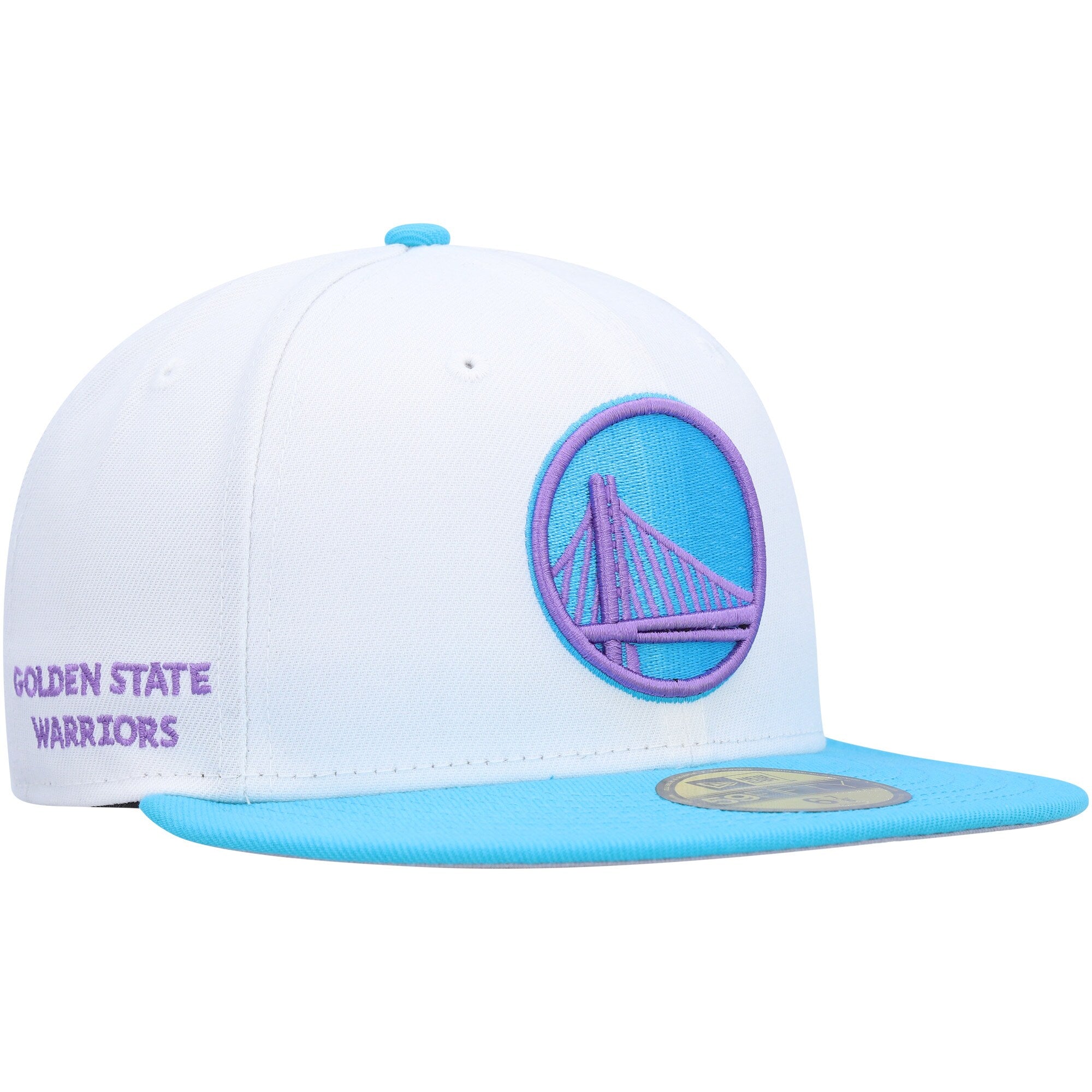 Golden State Warriors New Era Vice Blue Side Patch 59FIFTY Fitted Hat - White
