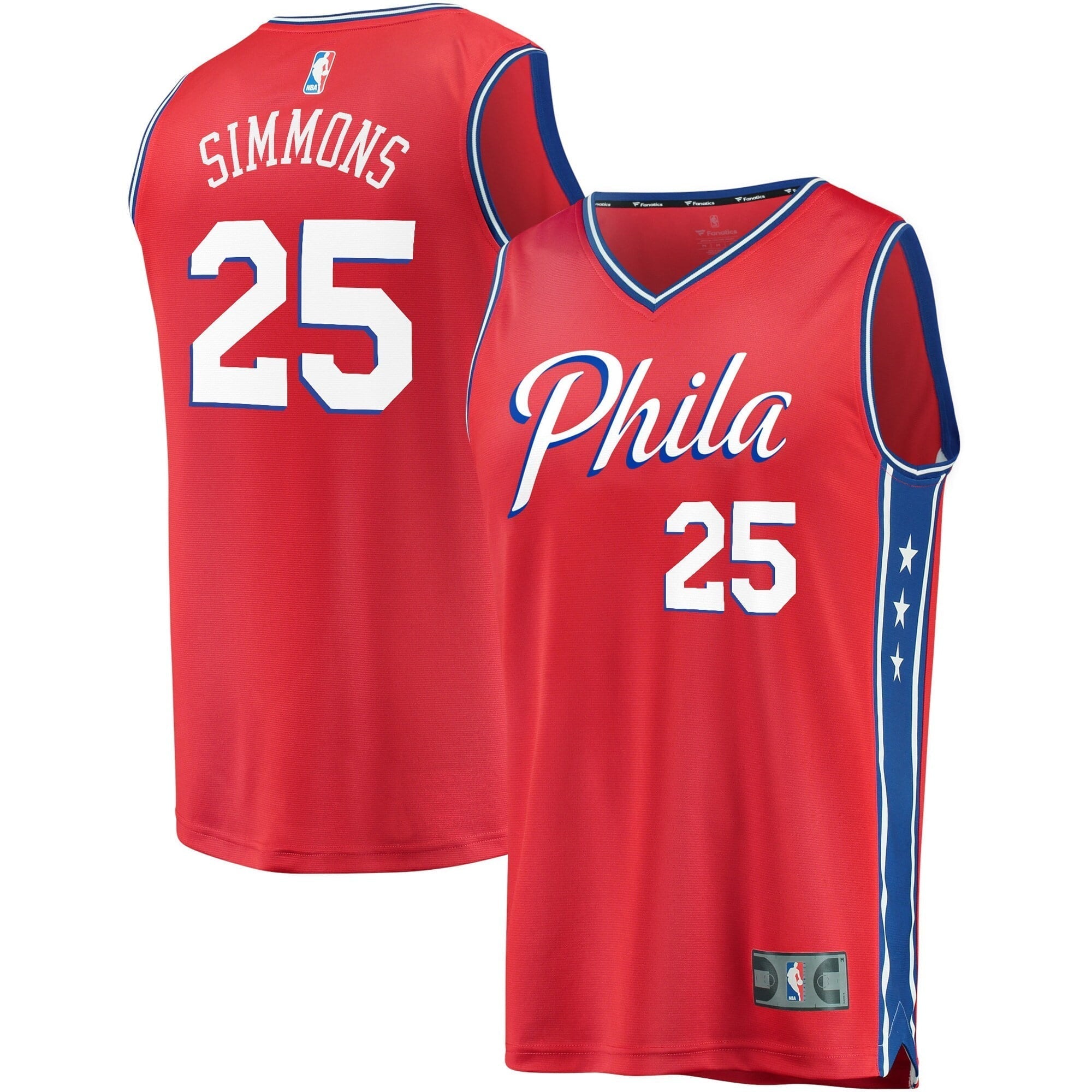 Youth Fanatics Branded Ben Simmons Red Philadelphia 76ers 2019/20 Fast Break Replica Player Team Jersey - Statement