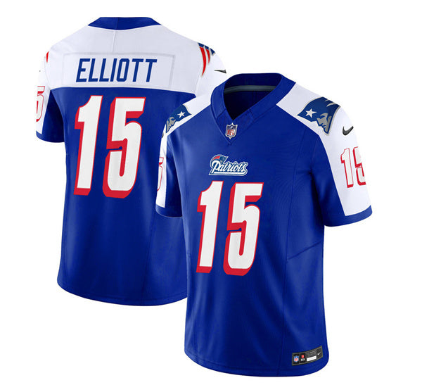 Men s New England Patriots Ezekiel Elliott Blue White 2023 F.U.S.E. Vapor Limited Stitched Jersey