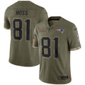 Men s Nike Randy Moss Olive New England Patriots 2022 Salute To Service Retired Player Limited Jersey