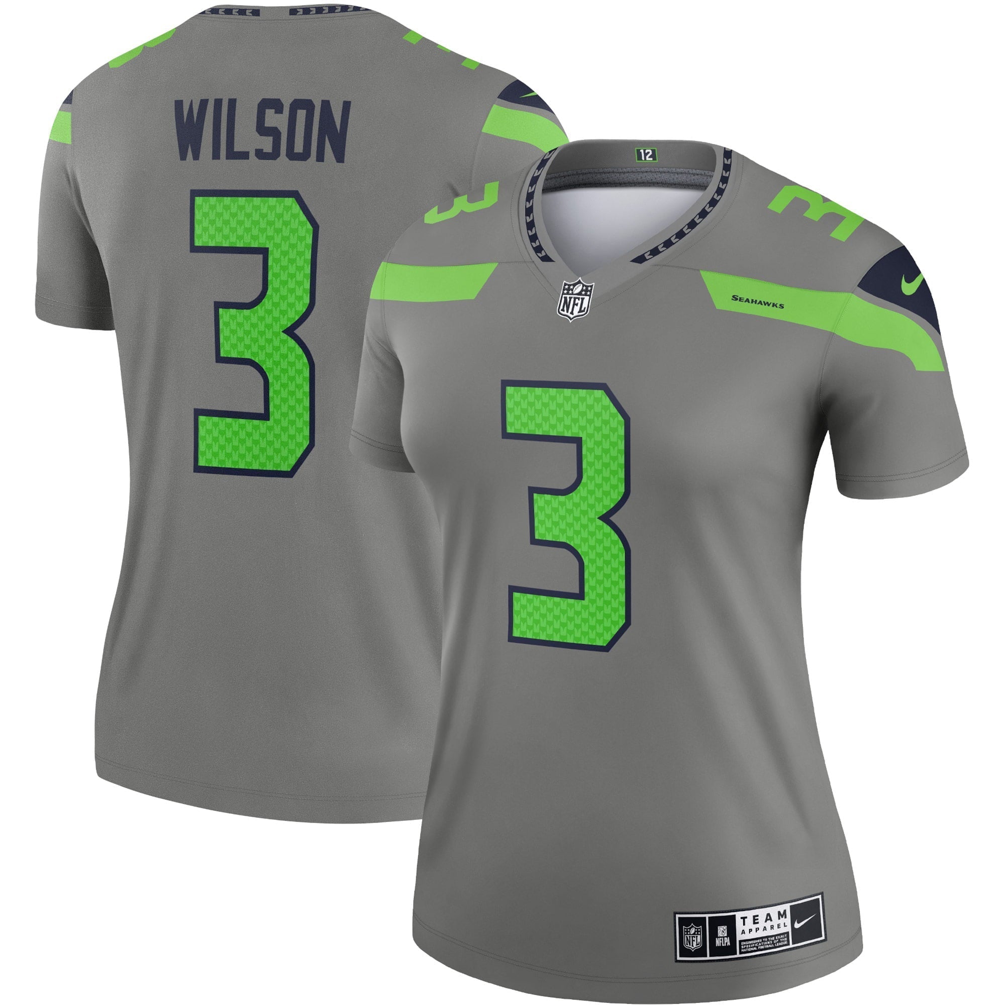 Women s Nike Russell Wilson Gray Seattle Seahawks Inverted Legend Jersey