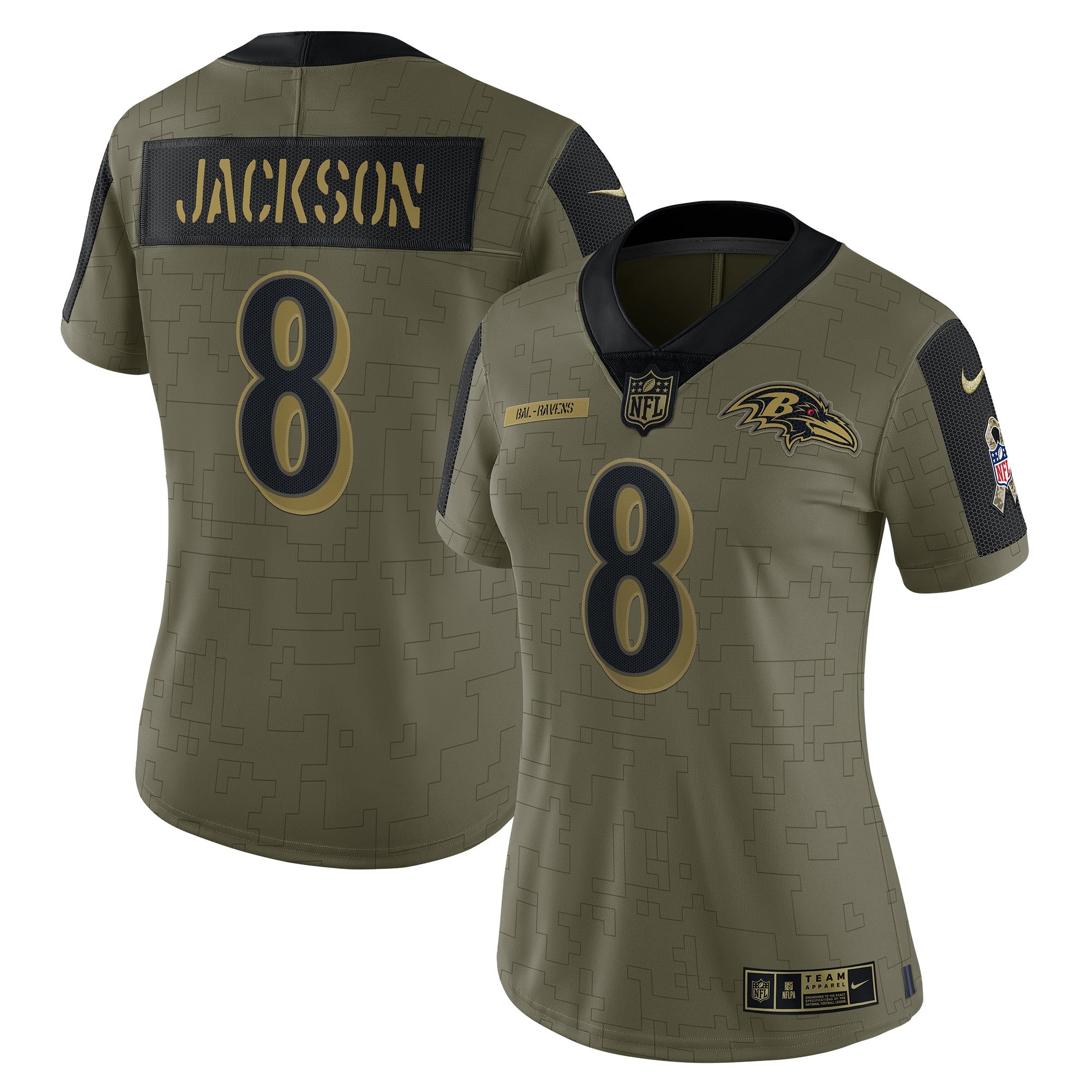 Lamar Jackson Baltimore Ravens Nike Women s 2021 Salute To Service Limited Player Jersey   Olive
