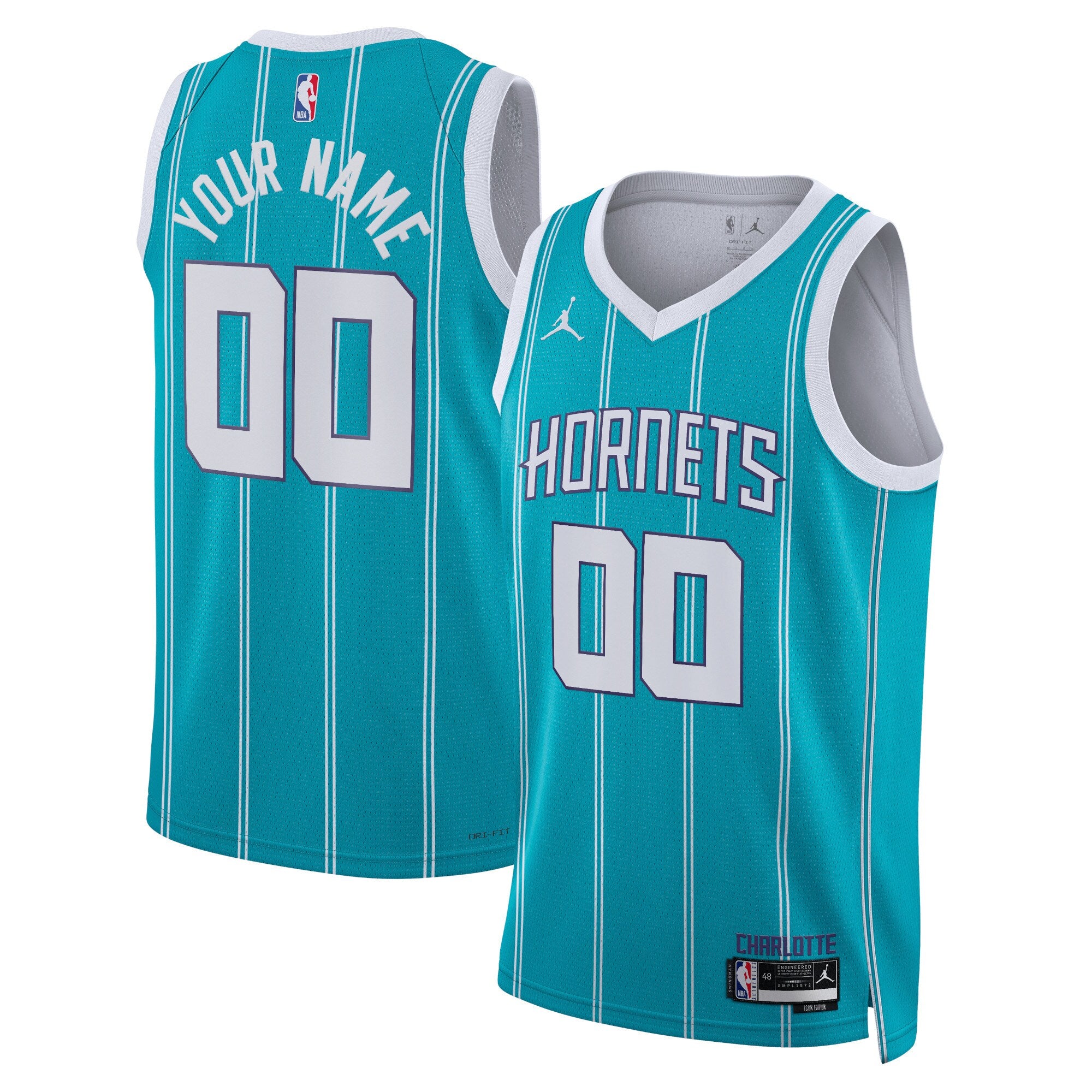 Charlotte Hornets Jordans Brand Unisex Swingman Custom Jersey Teal - Icon Edition