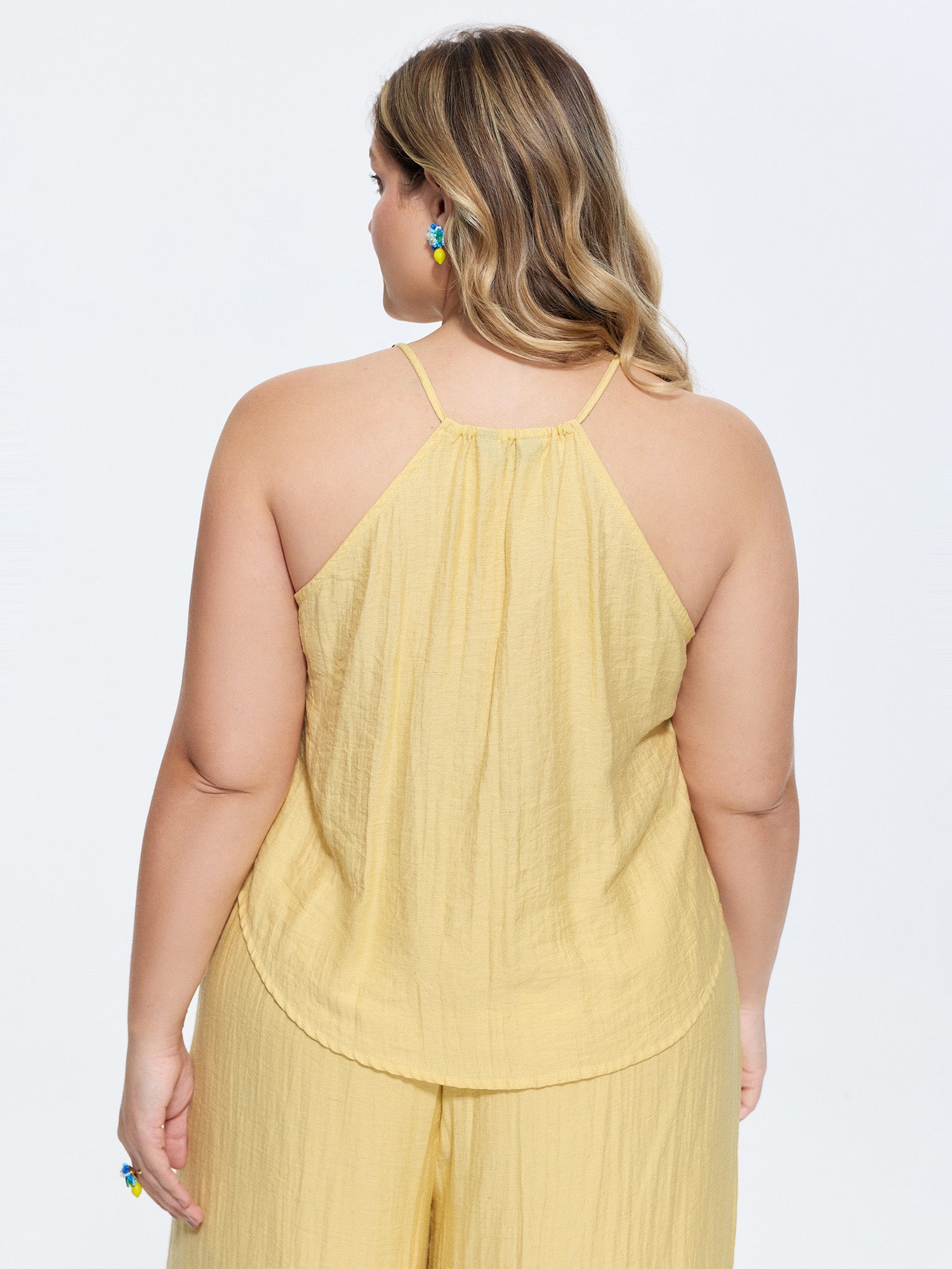 Linen Blend Halter Neckline Tank Top