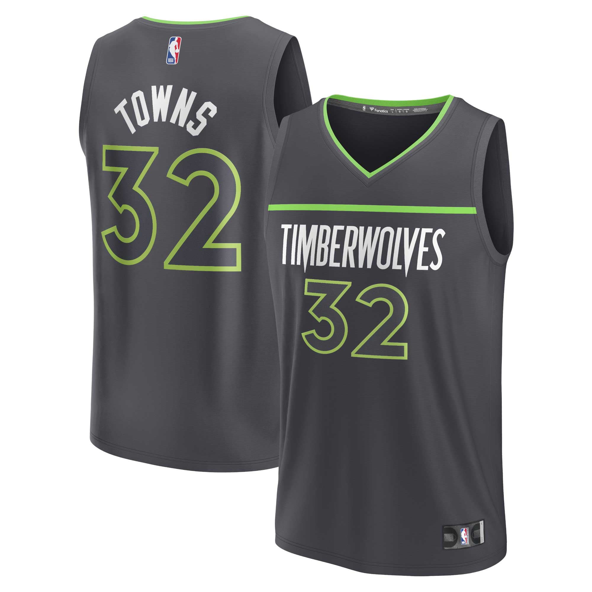 Men's Fanatics Branded Karl-Anthony Towns Anthracite Minnesota Timberwolves Fast Break Replica Player Jersey - Statement