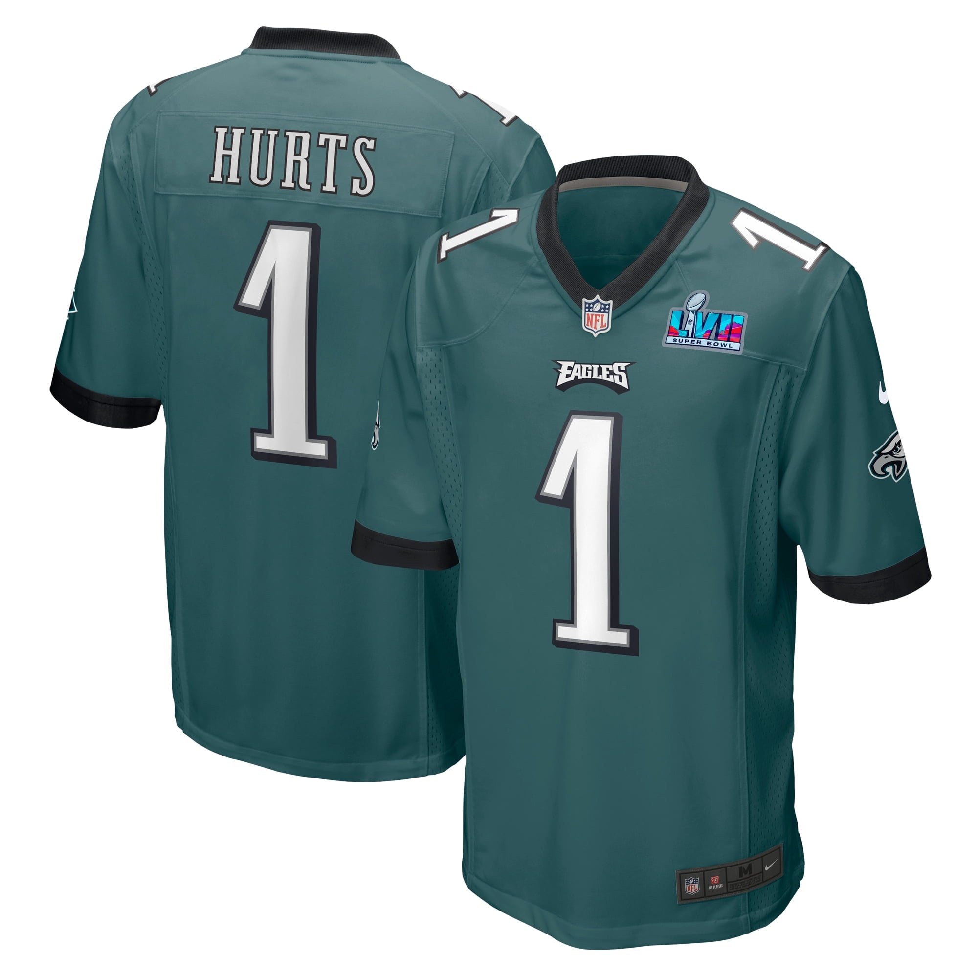 Men s Nike Jalen Hurts Midnight Green Philadelphia Eagles Super Bowl LVII Patch Game Jersey