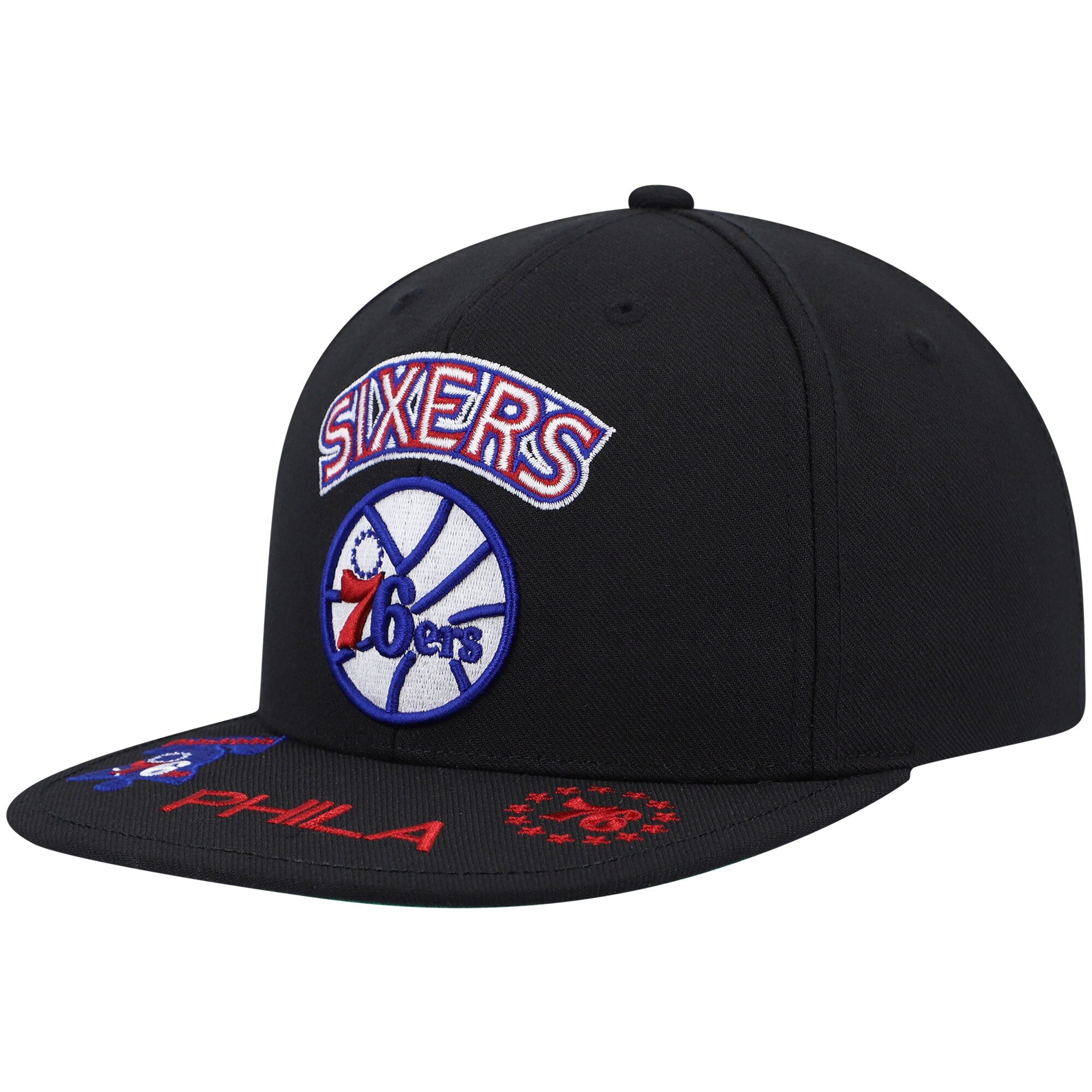 Philadelphia 76ers Mitchell & Ness Hardwood Classics Front Loaded Snapback Hat - Black