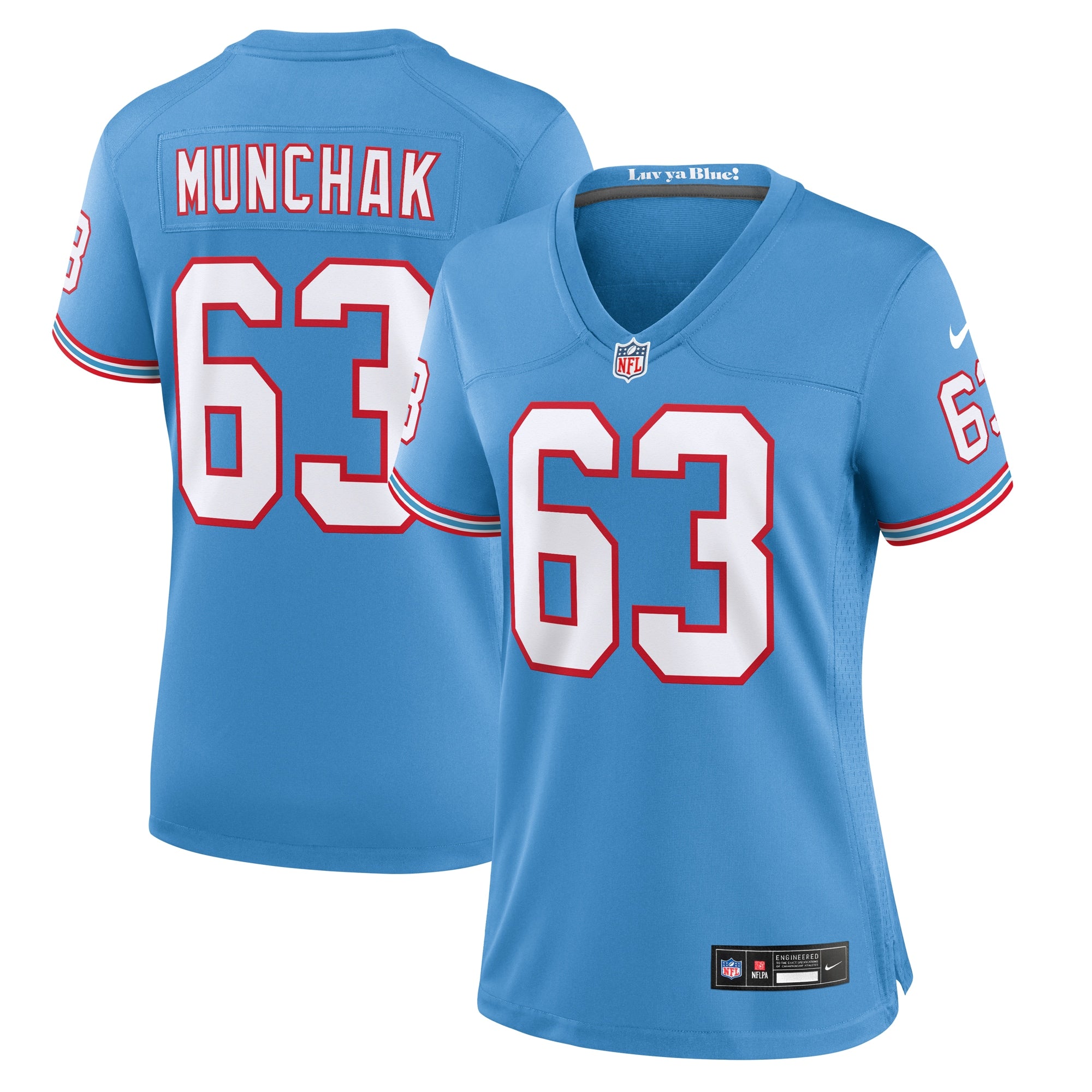 Mike Munchak Tennessee Titans Nike Women s Oilers Throwback Retired Player Game Jersey   Light Blue