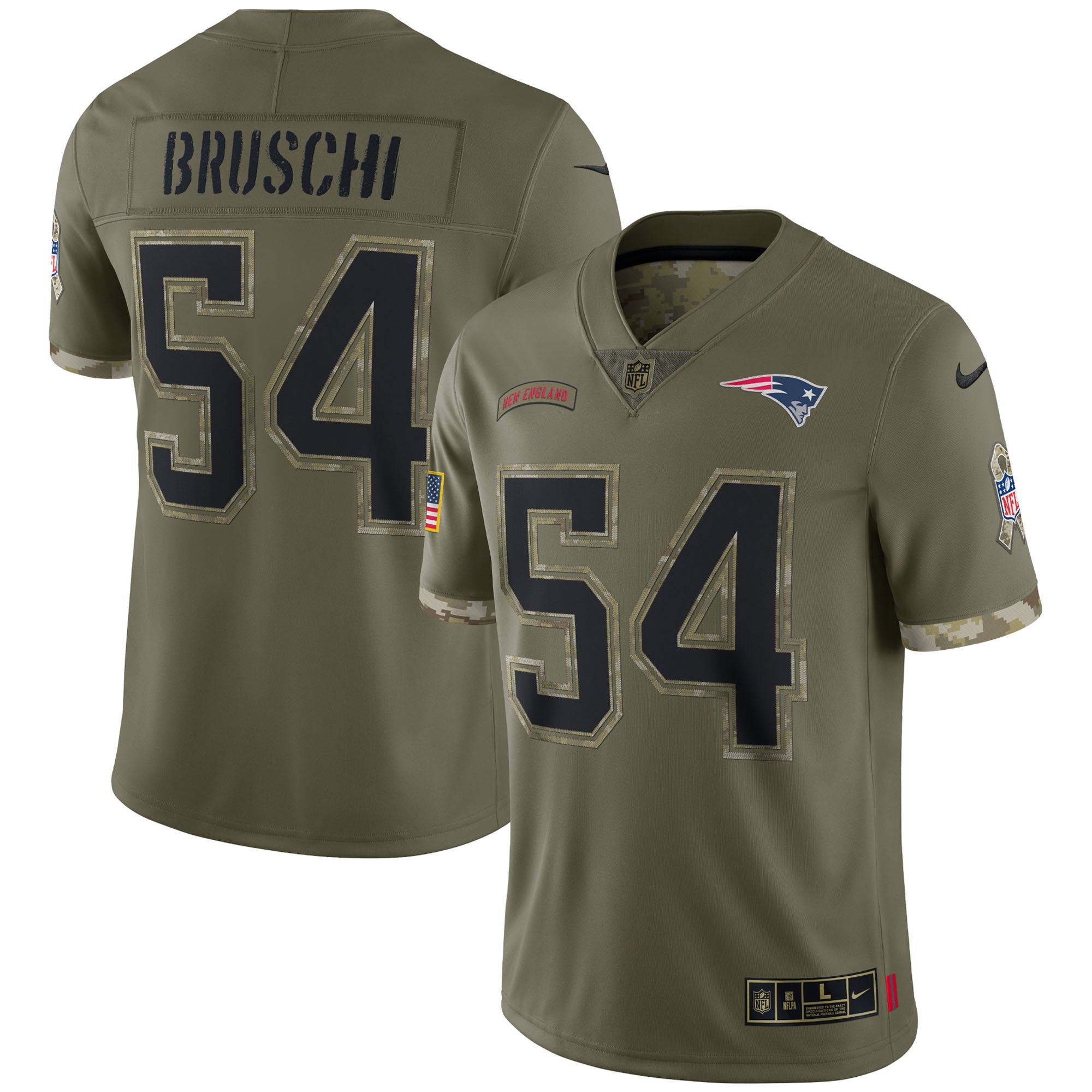 Tedy Bruschi New England Patriots 2022 Salute To Service Retired Player Limited Jersey   Olive