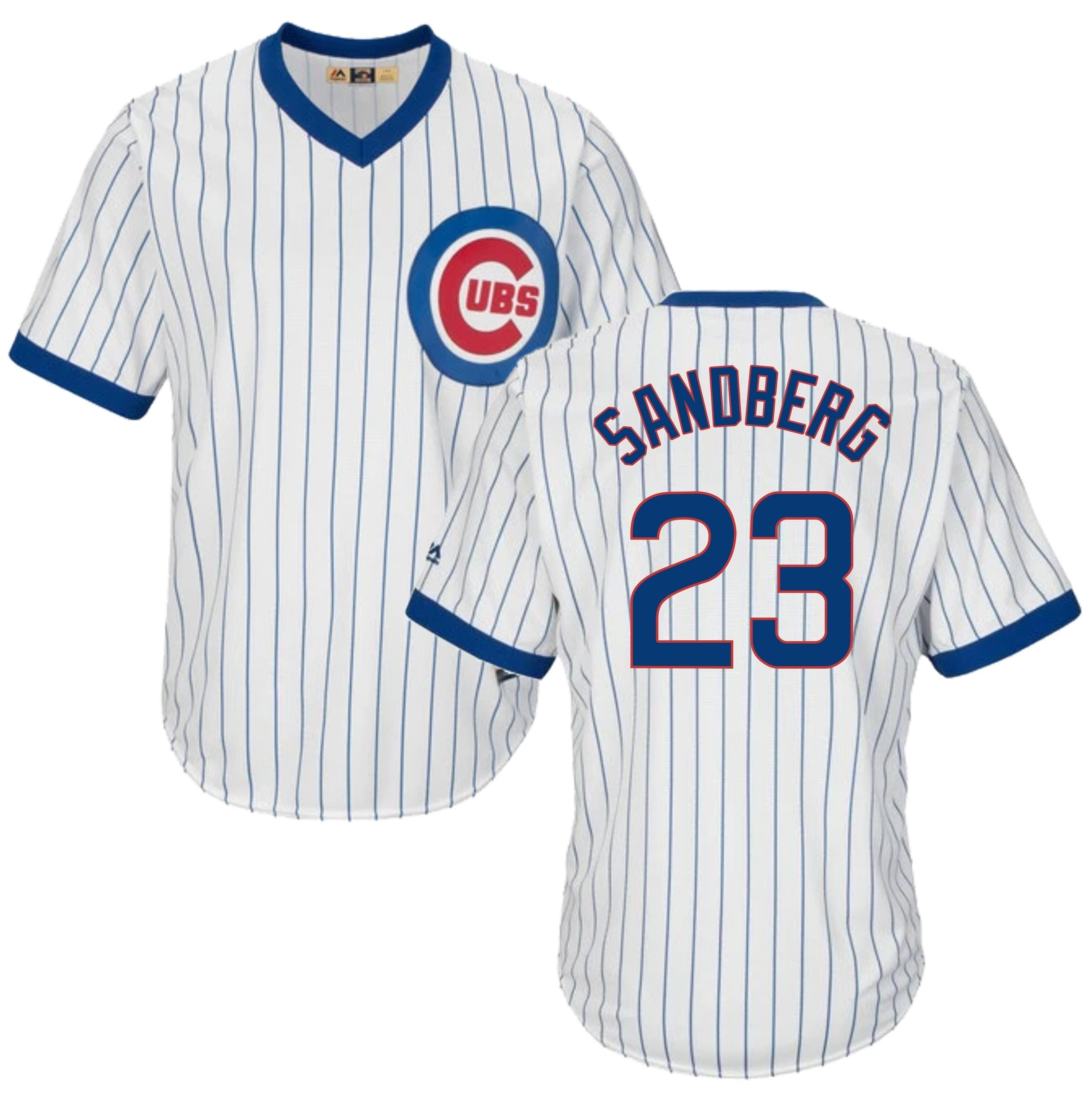Ryne Sandberg Chicago Cubs Cooperstown White Pinstripe V-Neck Home Men's Jersey