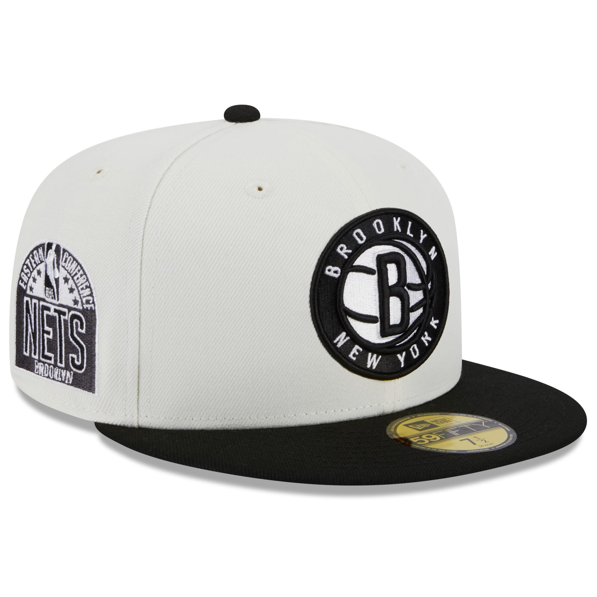 Brooklyn Nets New Era Retro City Conference Side Patch 59FIFTY Fitted Hat - Cream/Black