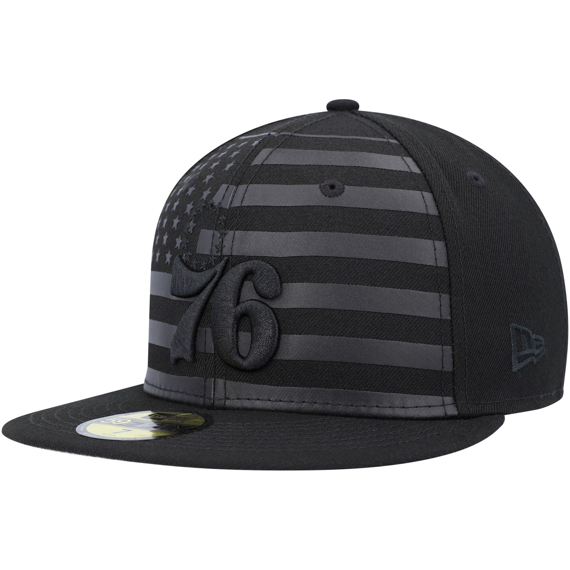 Philadelphia 76ers New Era Black on Black Tonal Flag 59FIFTY Fitted Hat
