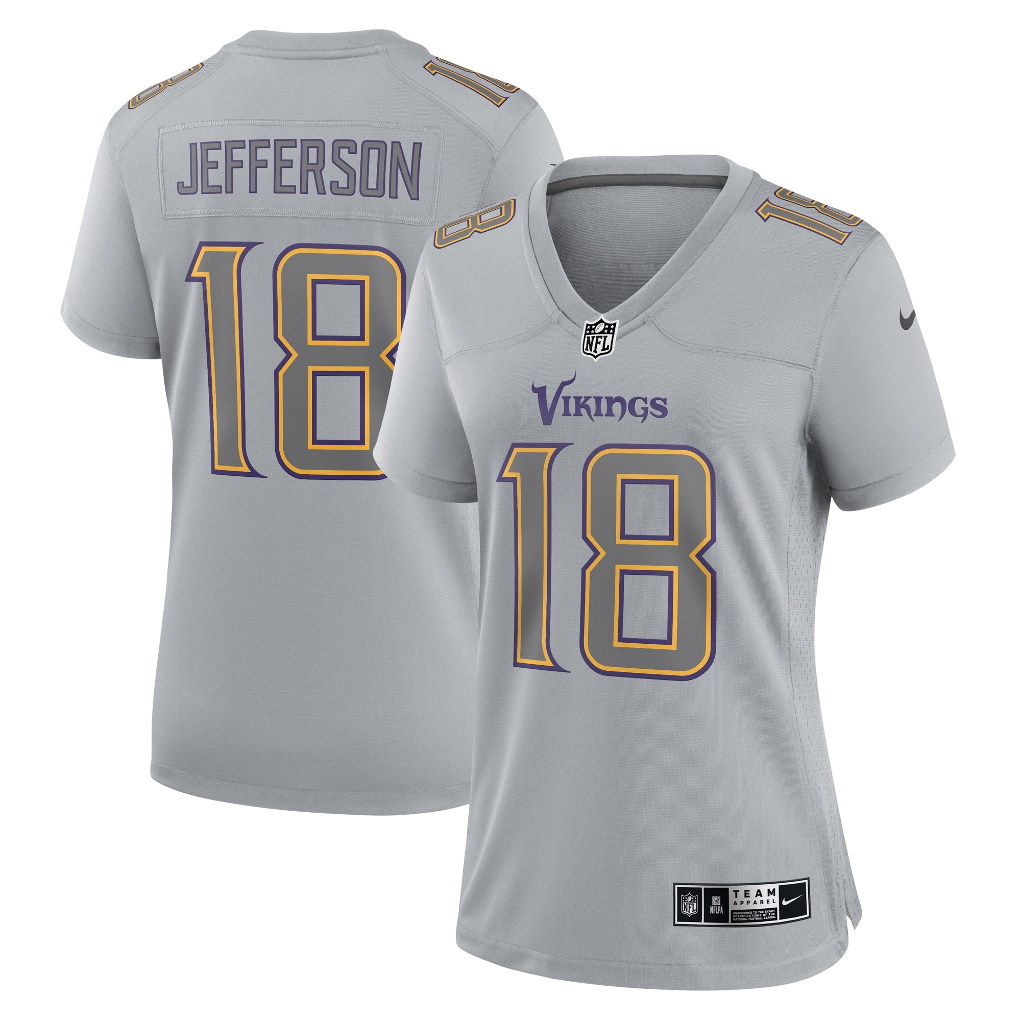 Justin Jefferson Minnesota Vikings Nike Women s Atmosphere Fashion Game Jersey   Gray