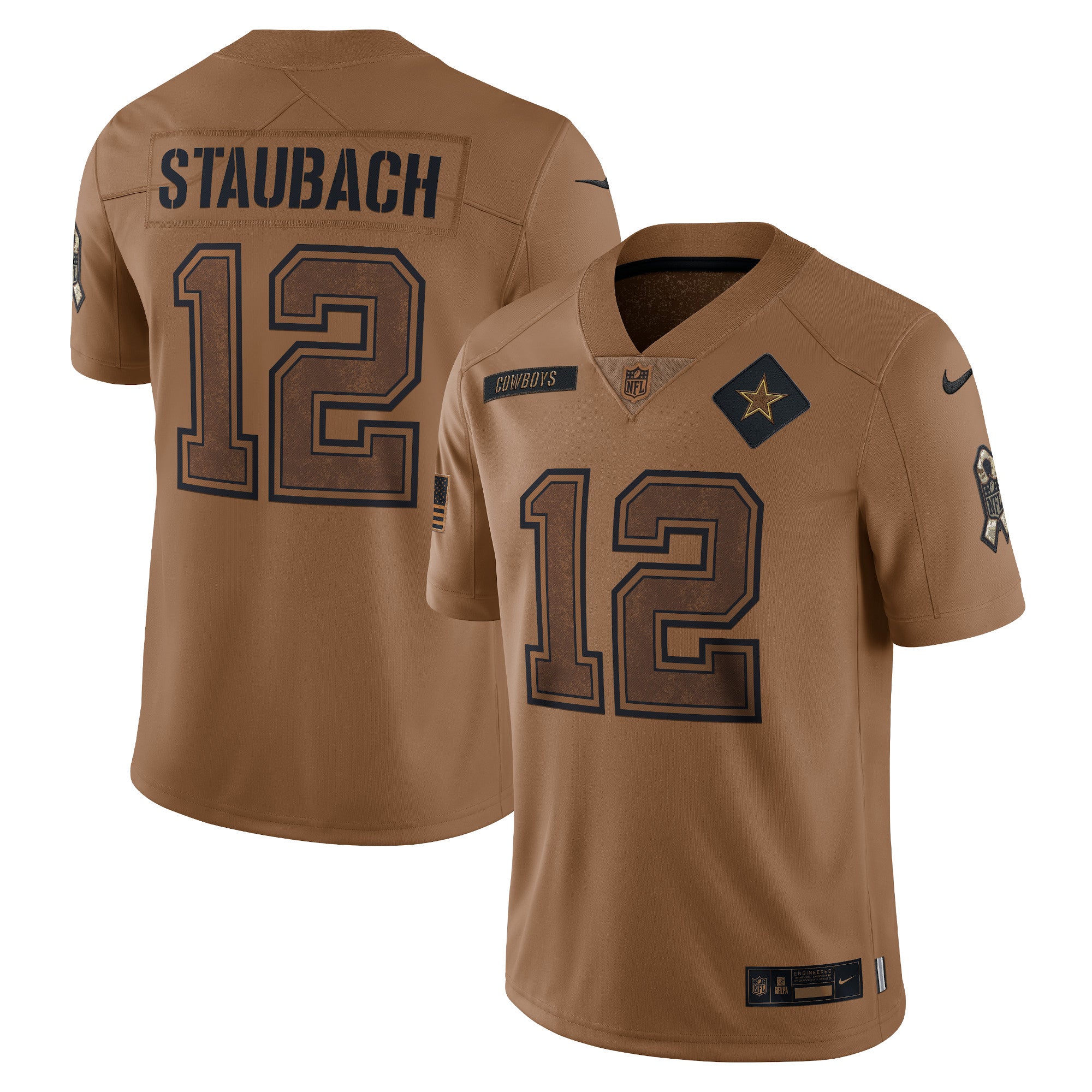 Roger Staubach Dallas Cowboys Nike 2023 Salute To Service Retired Player Limited Jersey   Brown