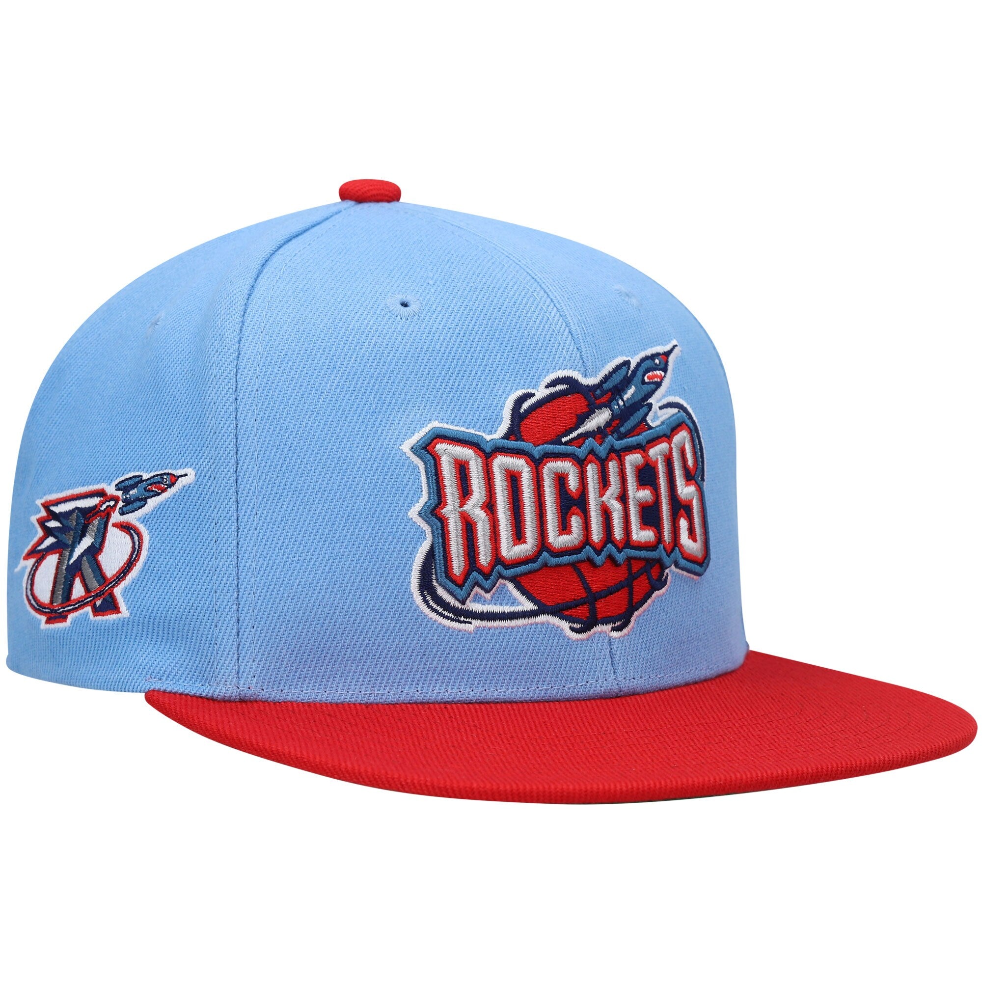 Houston Rockets Mitchell & Ness Hardwood Classics Snapback Hat - Light Blue/Red