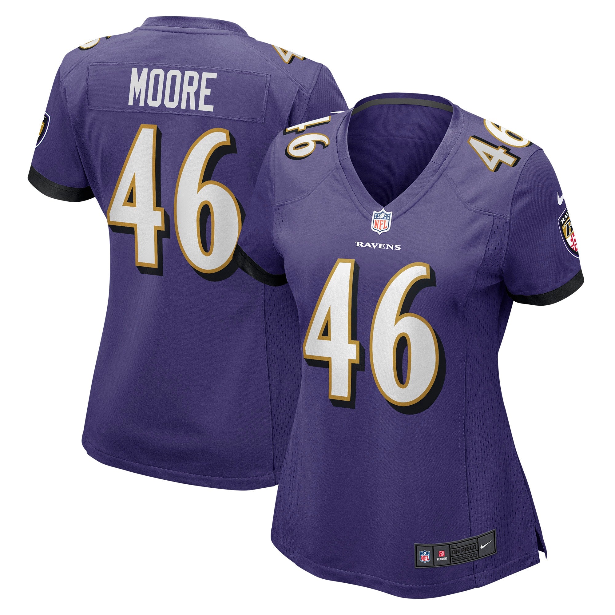 Nick Moore Baltimore Ravens Nike Women s Game Player Jersey   Purple
