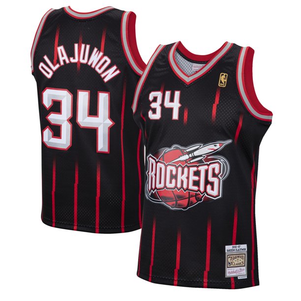 Men's Hakeem Olajuwon Houston Rockets Mitchell & Ness 1996-97 Hardwood Classics Reload Jersey Black