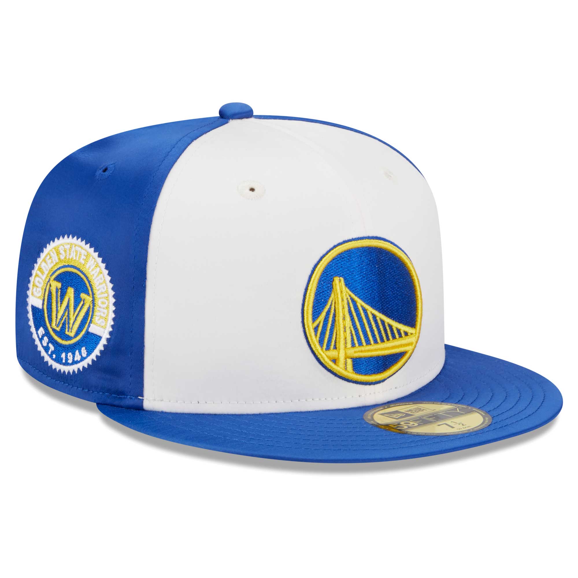Golden State Warriors New Era Throwback Satin 59FIFTY Fitted Hat - White