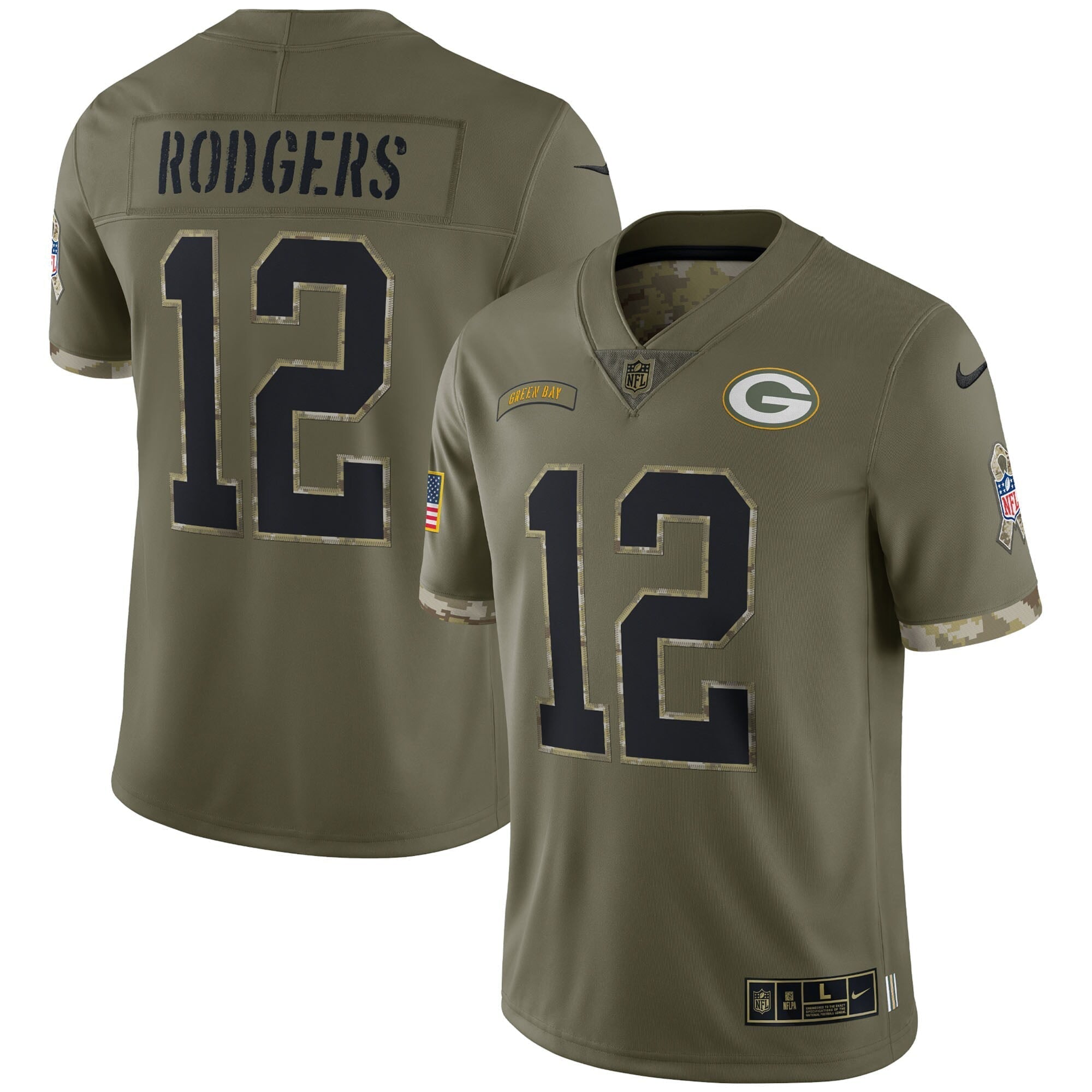 Men s Nike Aaron Rodgers Olive Green Bay Packers 2022 Salute To Service Limited Jersey