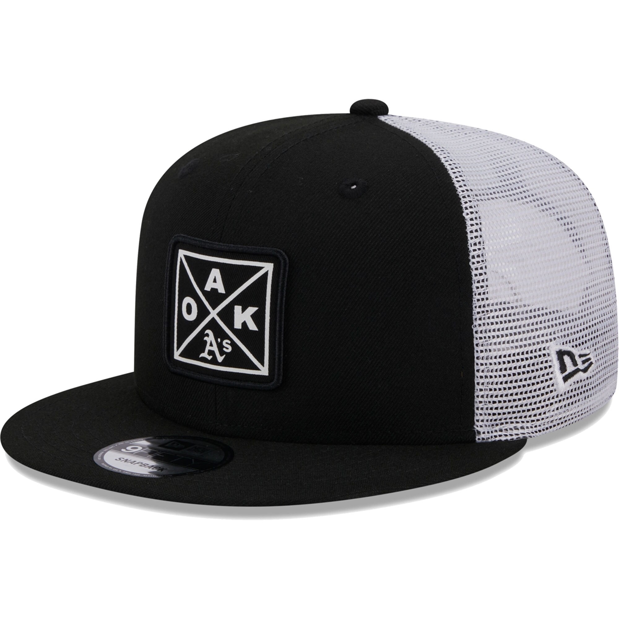 Oakland Athletics New Era Vert Squared Trucker 9FIFTY Snapback Hat - Black