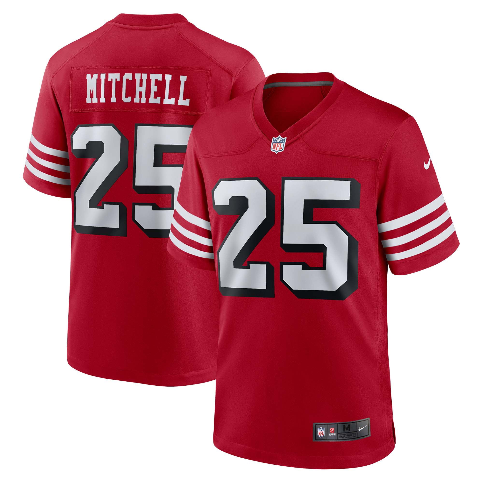 Men s Nike Elijah Mitchell Scarlet San Francisco 49ers Alternate Game Jersey