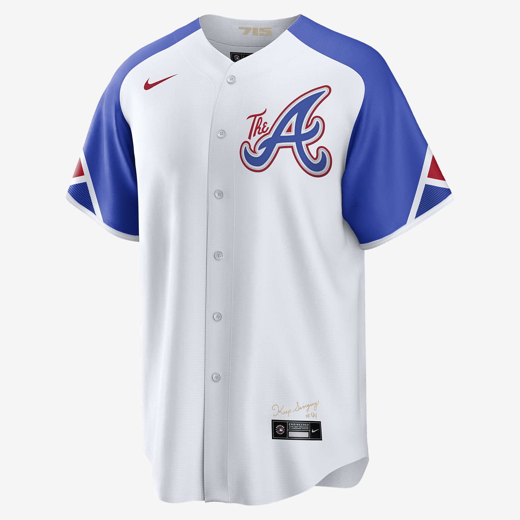 MLB Atlanta Braves City Connect (Hank Aaron) Men's Replica Baseball Jersey - White/Royal Blue