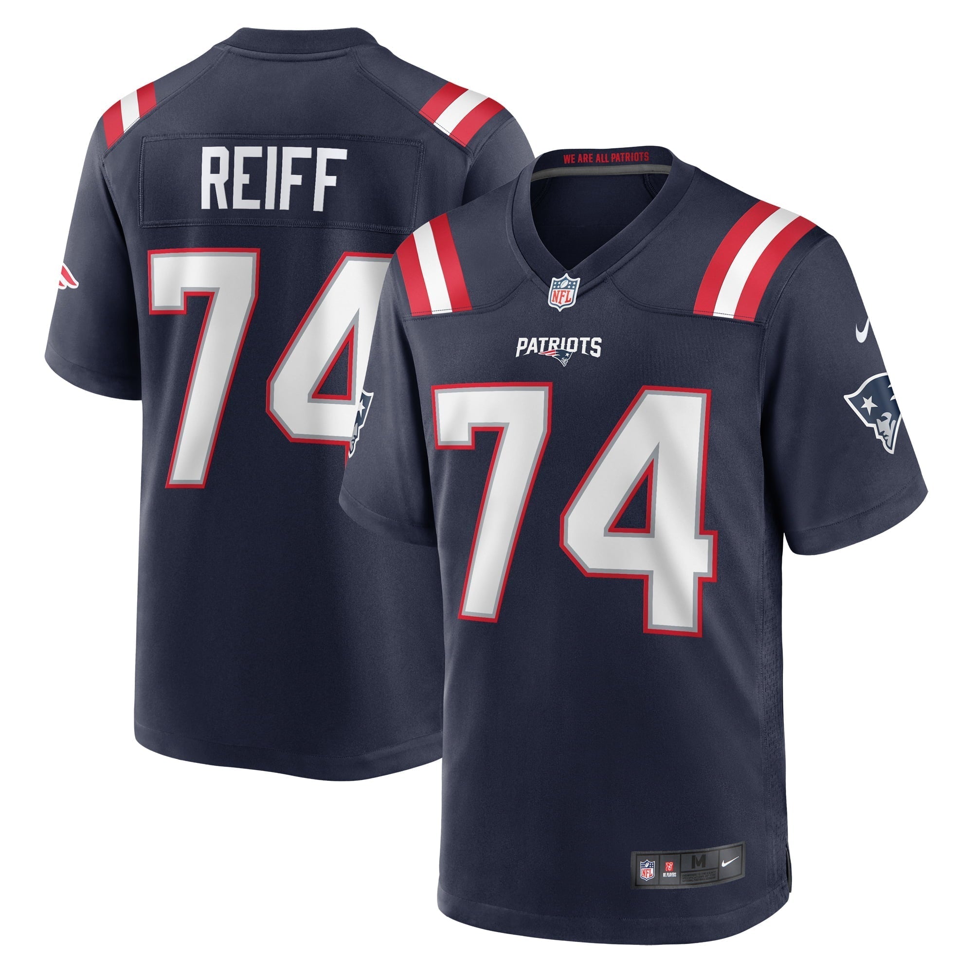 Men s Nike Riley Reiff Navy New England Patriots Game Jersey