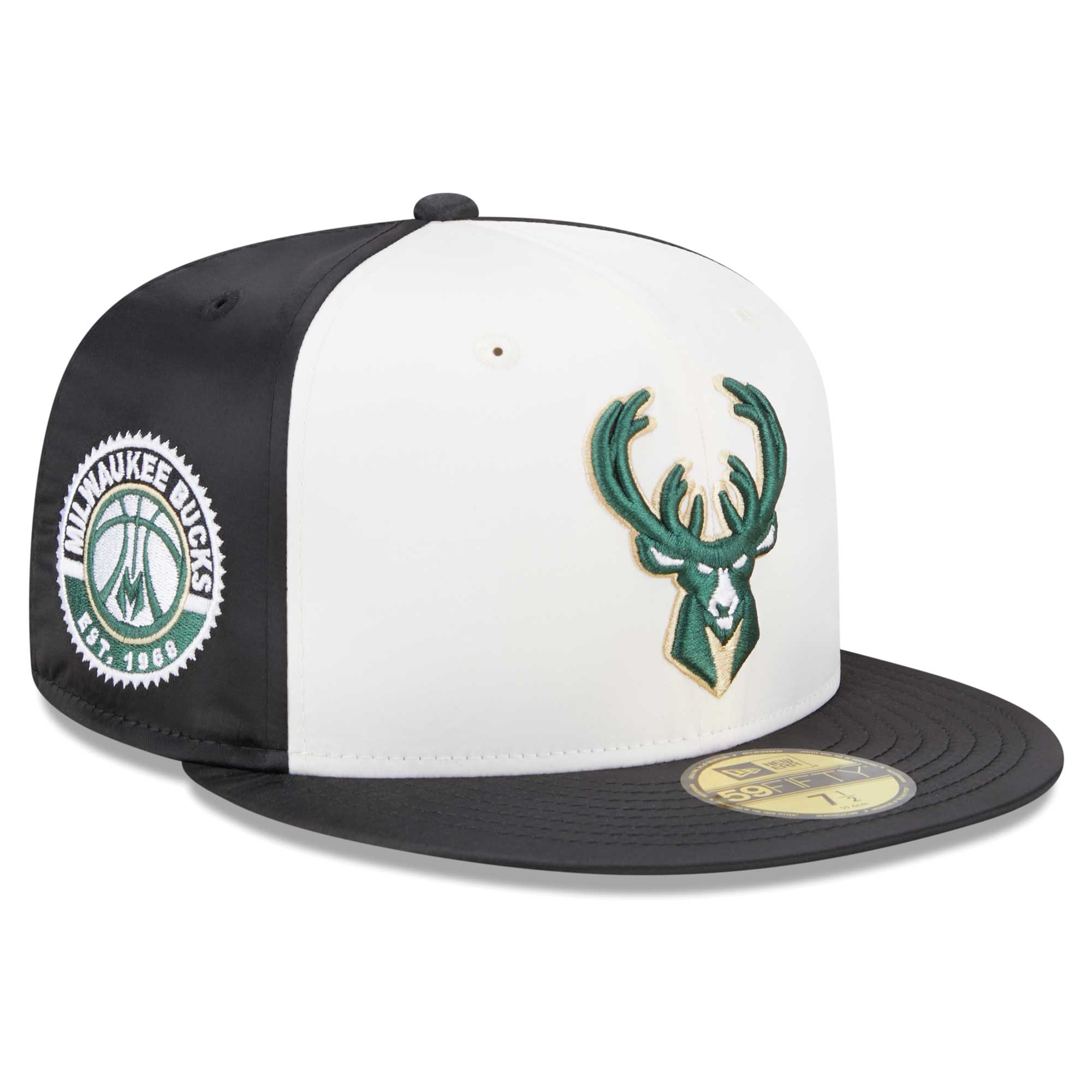 Milwaukee Bucks New Era Throwback Satin 59FIFTY Fitted Hat - White
