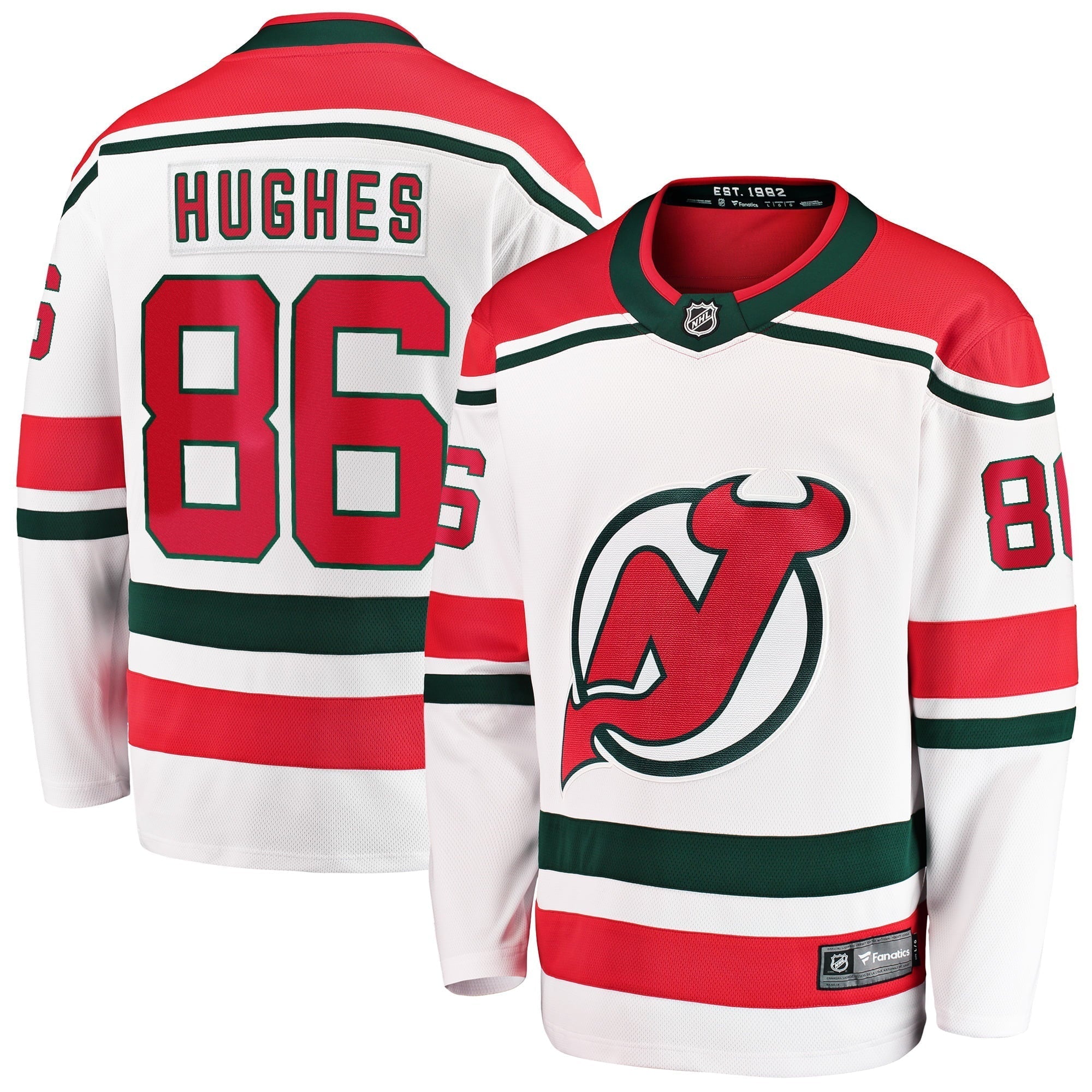 Men's Fanatics Branded Jack Hughes White New Jersey Devils 2022/23 Heritage Premier Breakaway Jersey