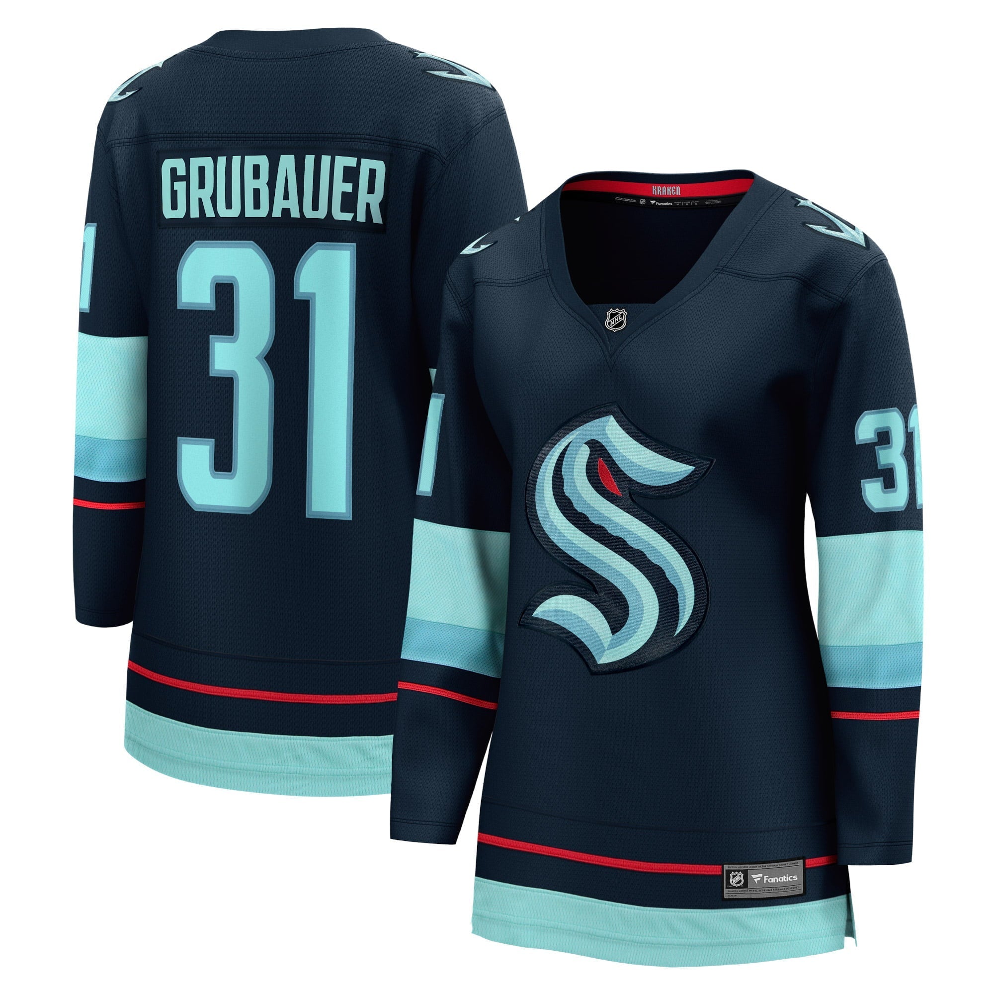 Women's Fanatics Branded Philipp Grubauer Deep Sea Blue Seattle Kraken Home Premier Breakaway Player Jersey