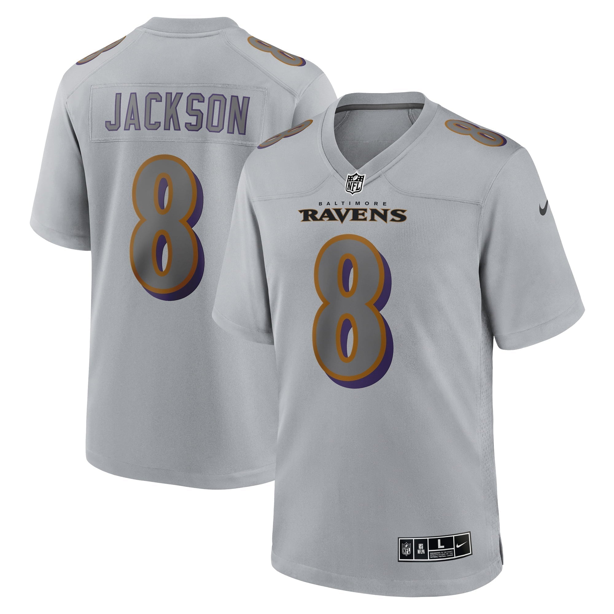 Men s Nike Lamar Jackson Gray Baltimore Ravens Atmosphere Fashion Game Jersey
