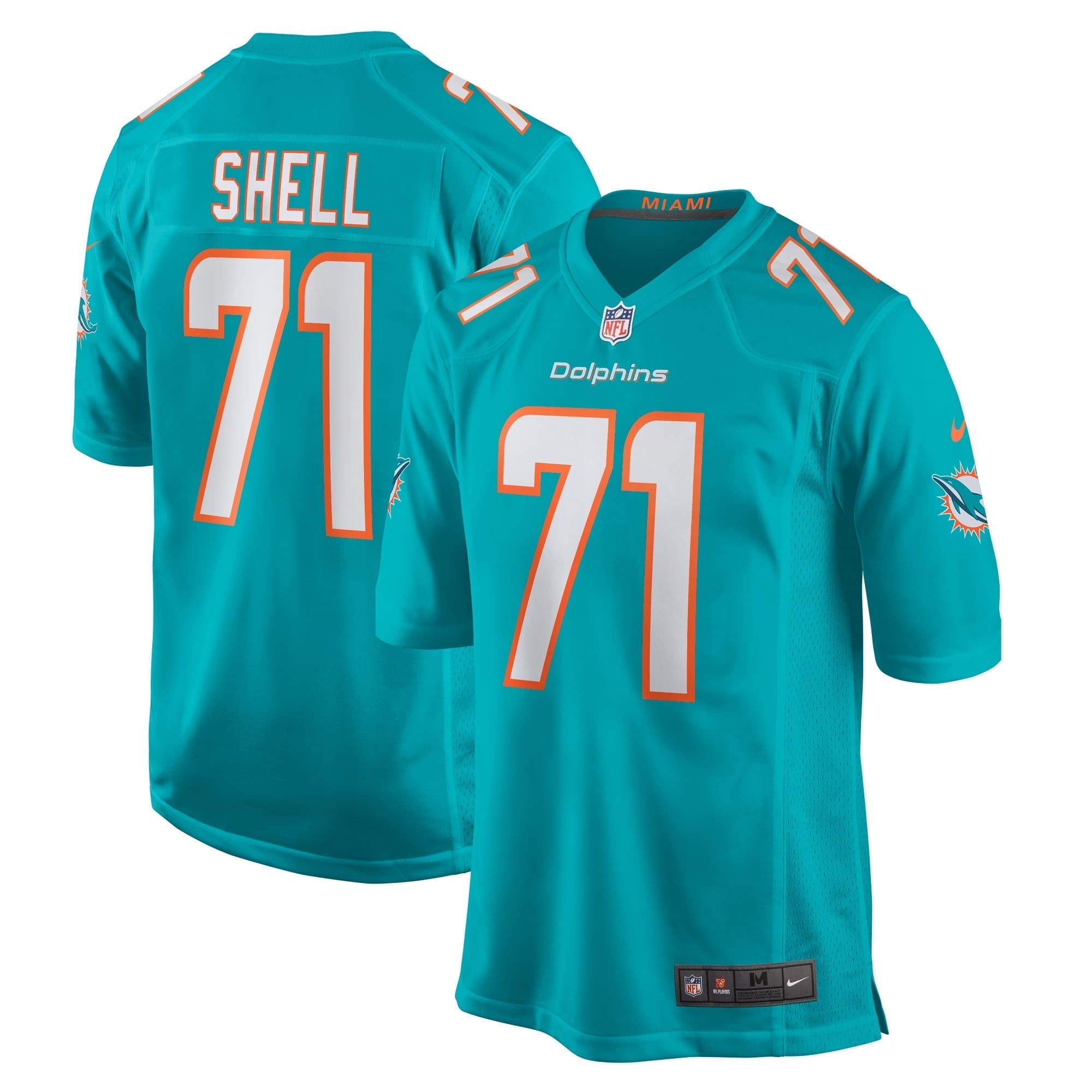 Men s Nike Brandon Shell Aqua Miami Dolphins Home Game Player Jersey