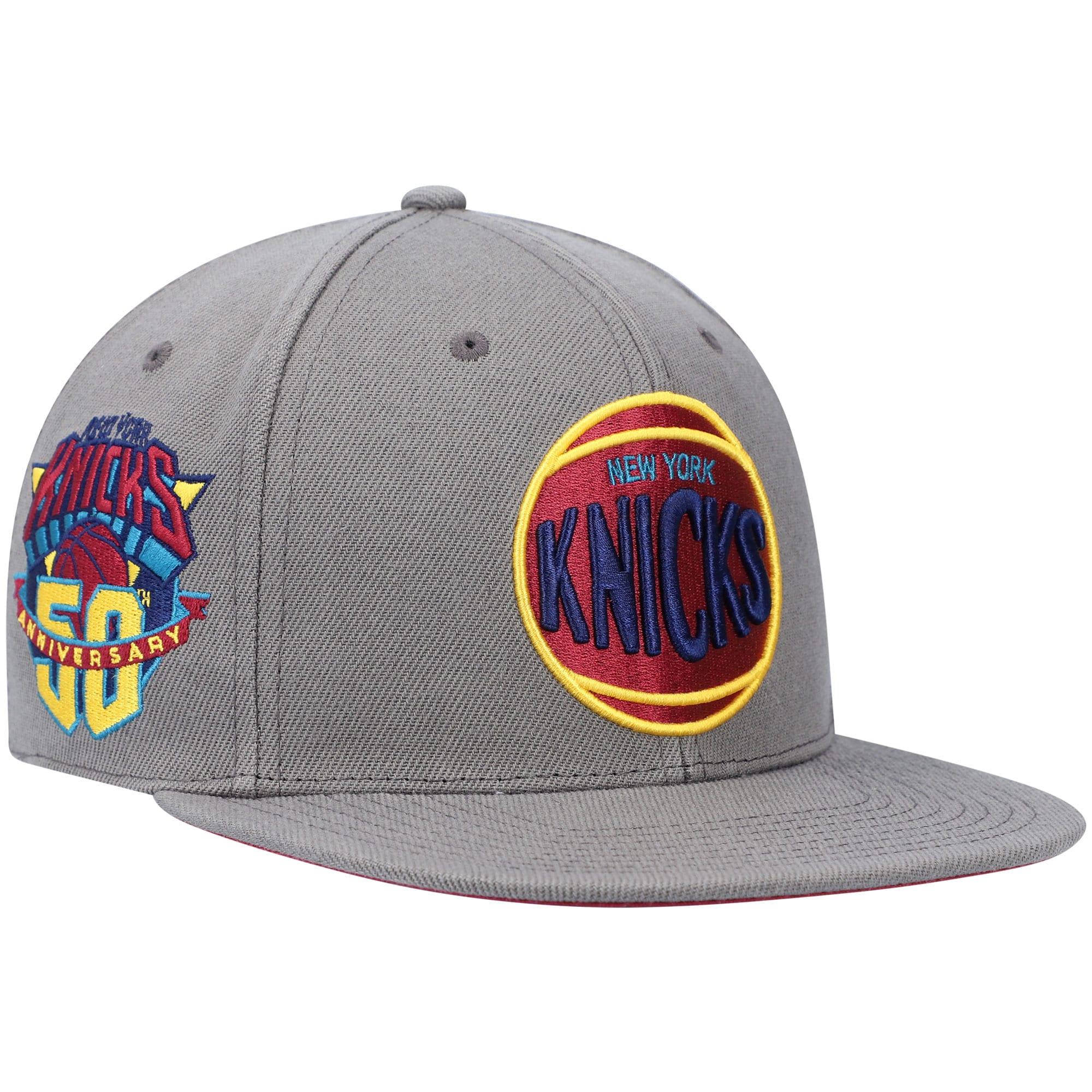 New York Knicks Mitchell & Ness Hardwood Classics 50th Anniversary Carbon Cabernet Fitted Hat - Charcoal