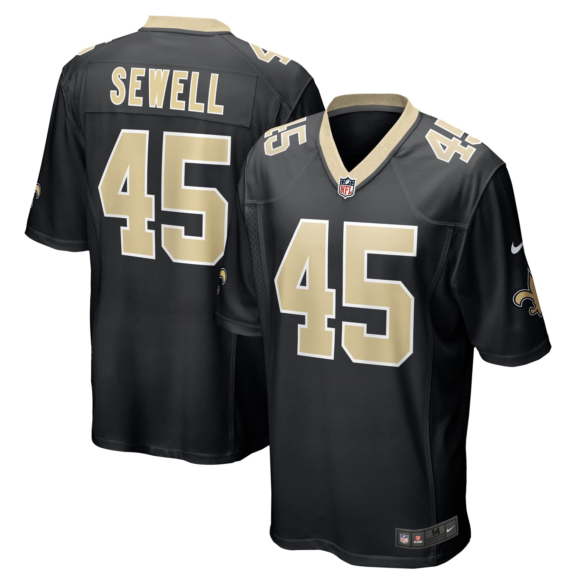 Men s Nike Nephi Sewell Black New Orleans Saints Game Player Jersey