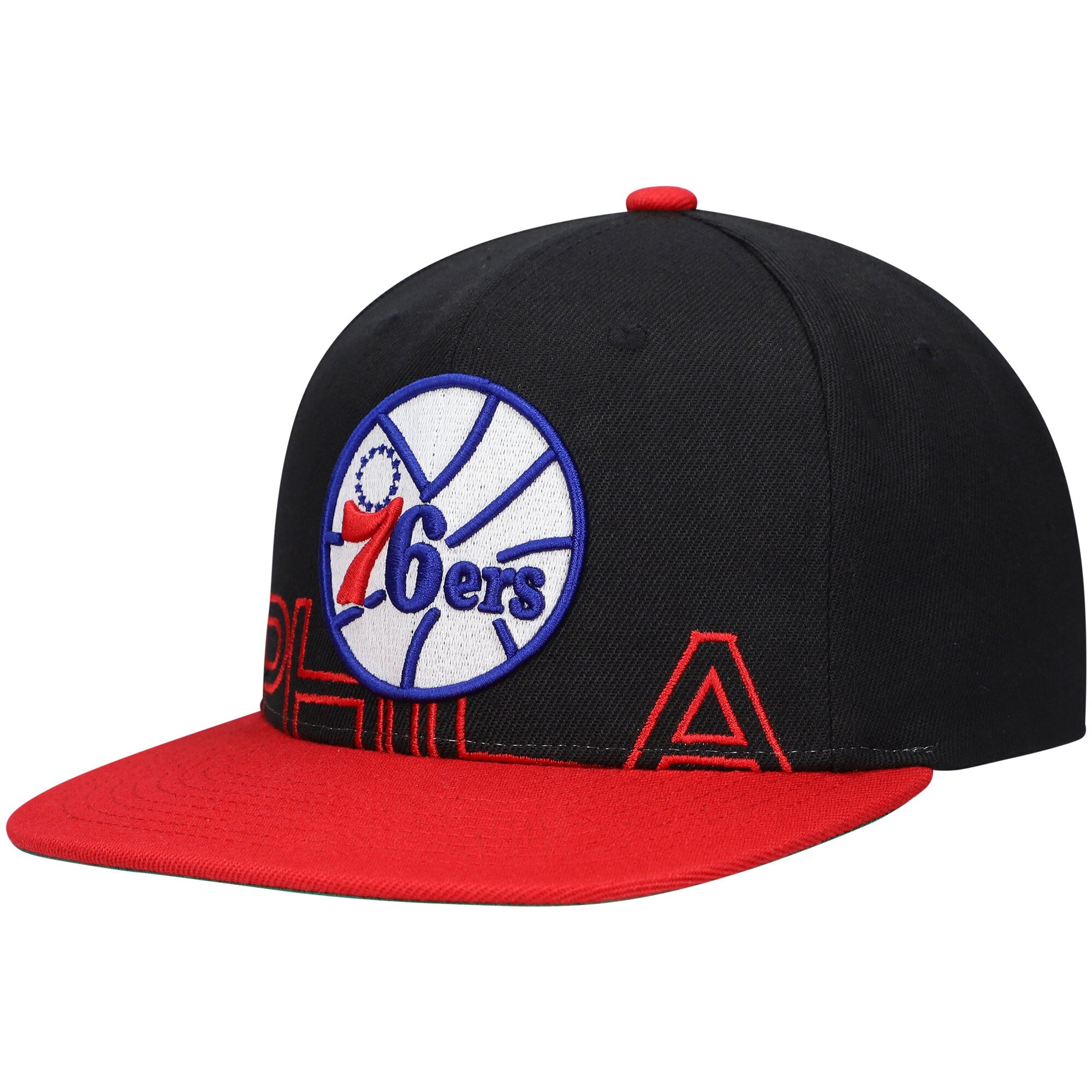 Philadelphia 76ers Mitchell & Ness Hardwood Classics Low Big Face Snapback Hat - Black/Red