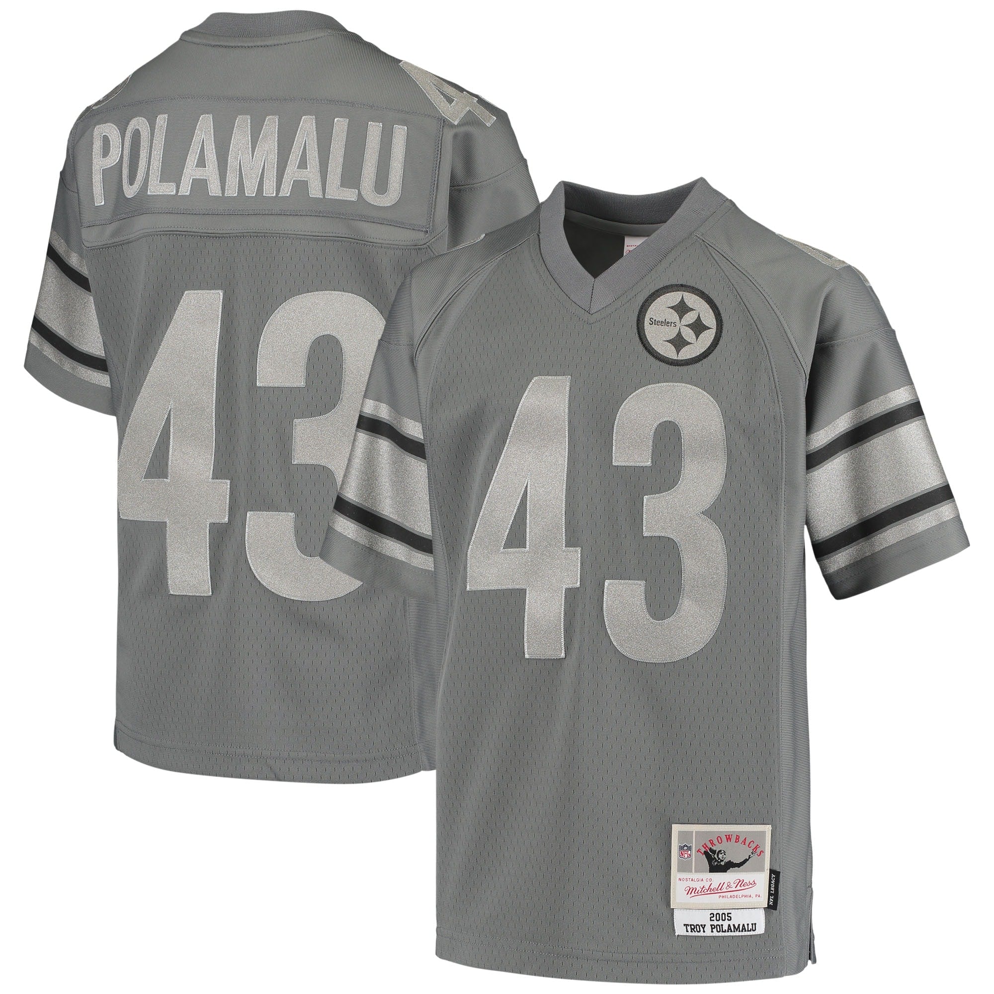 Troy Polamalu Pittsburgh Steelers Mitchell   Ness Youth 2005 Retired Player Metal Replica Jersey   Charcoal